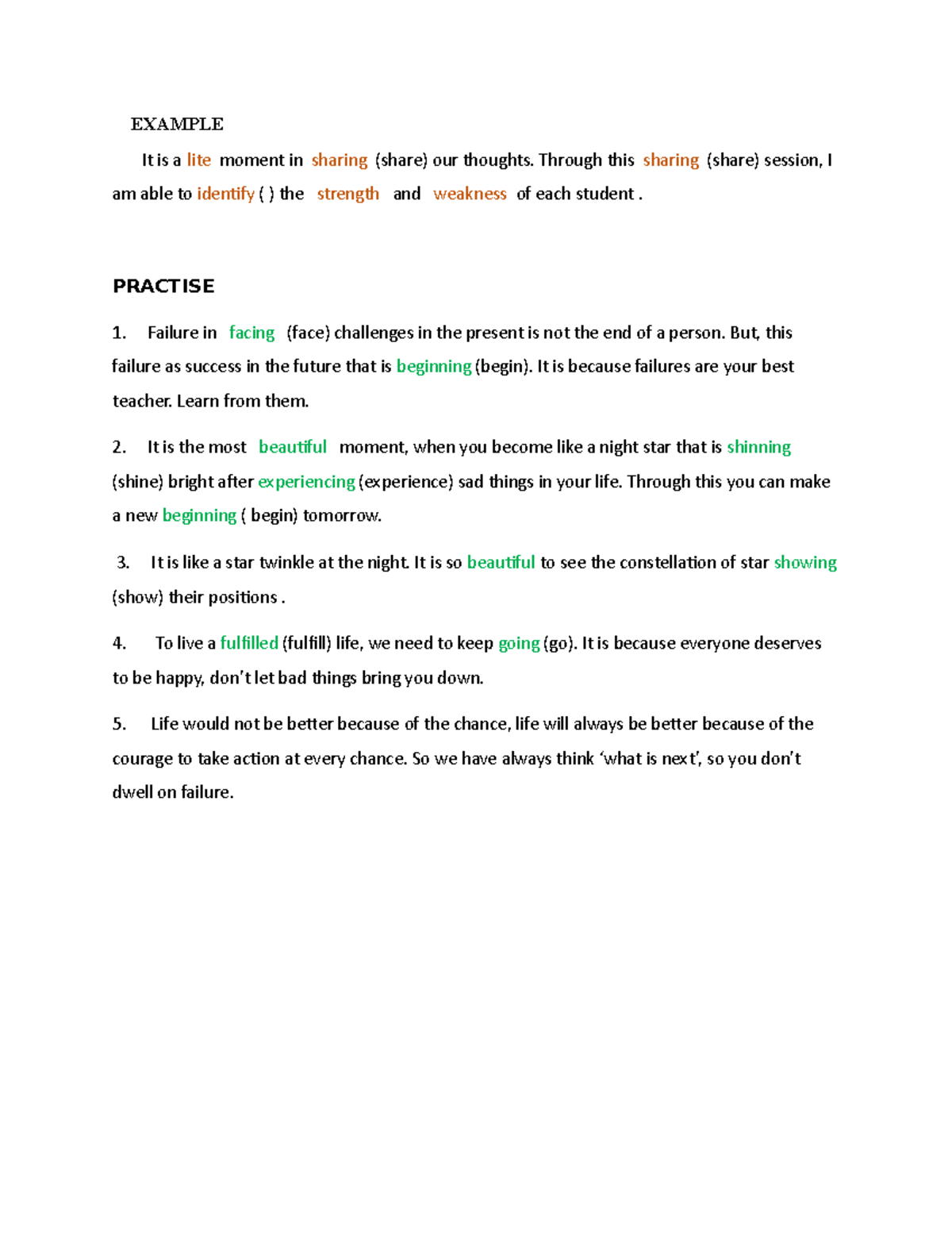 Example - notes - EXAMPLE It is a lite moment in sharing (share) our ...