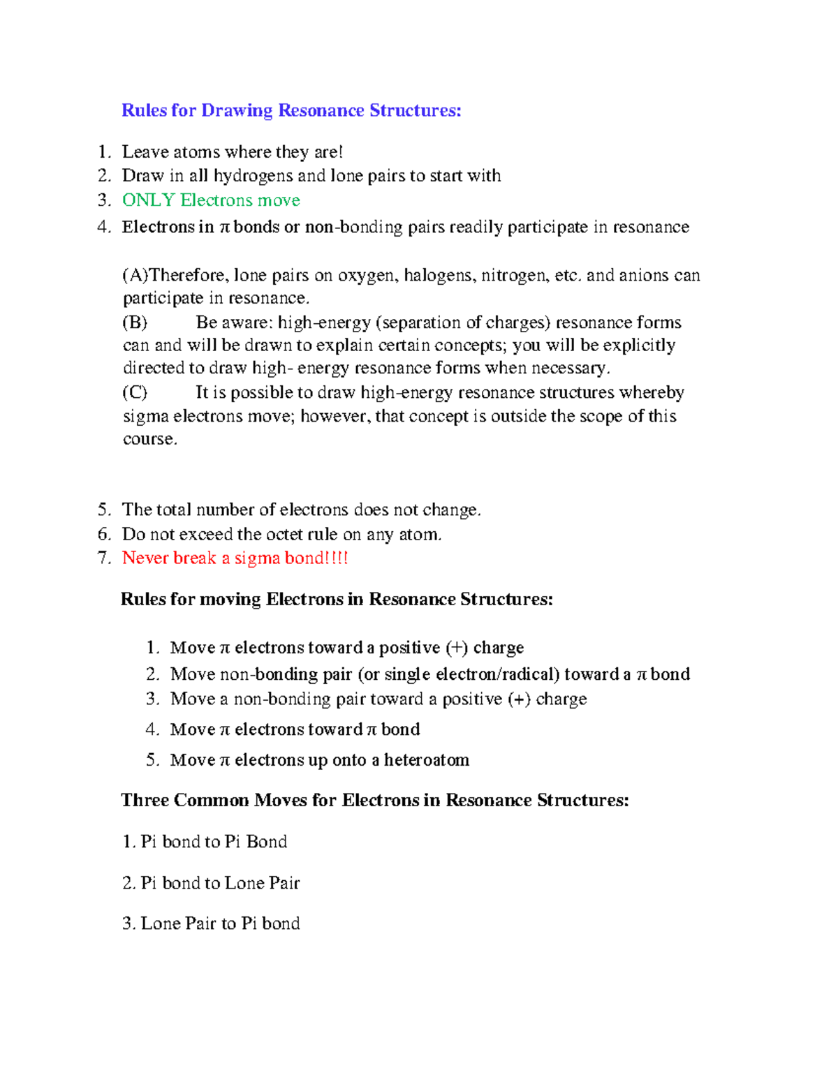 Rules For Drawing Resonance Structures Chem 2311 Rules For Drawing Resonance Structures Leave 