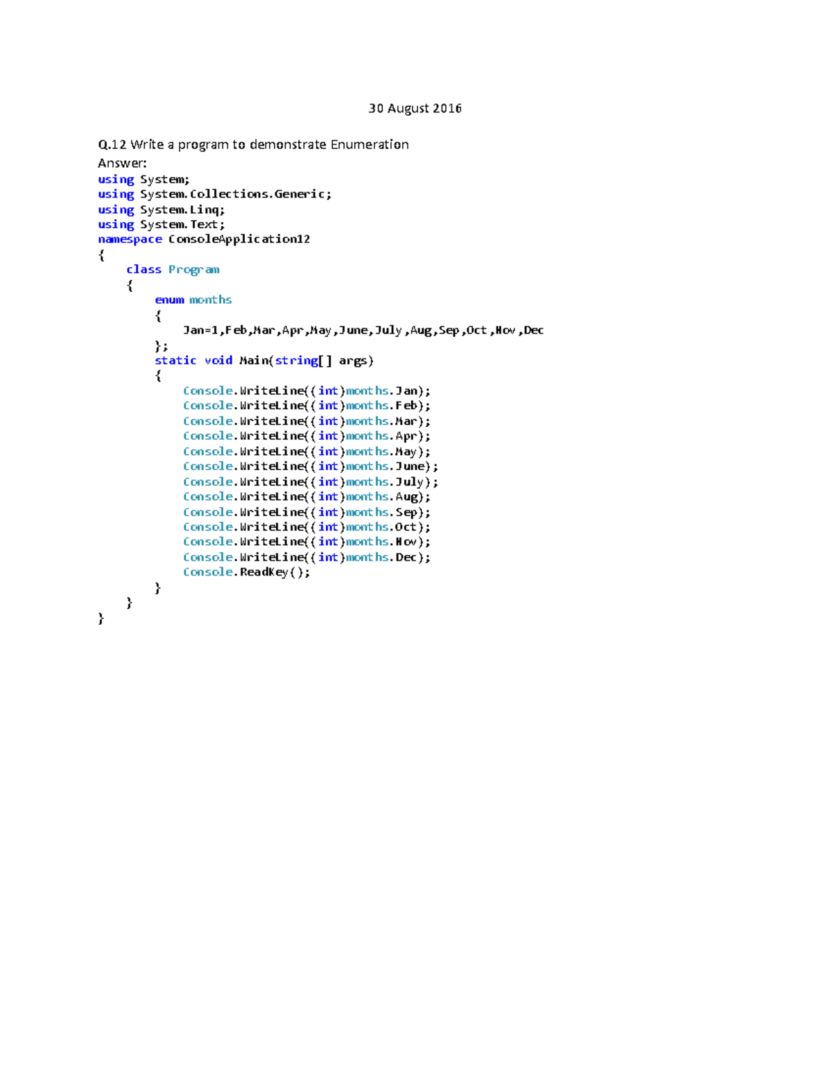Program - Practice set for exercie for code - 30 August 2016 Q Write a ...