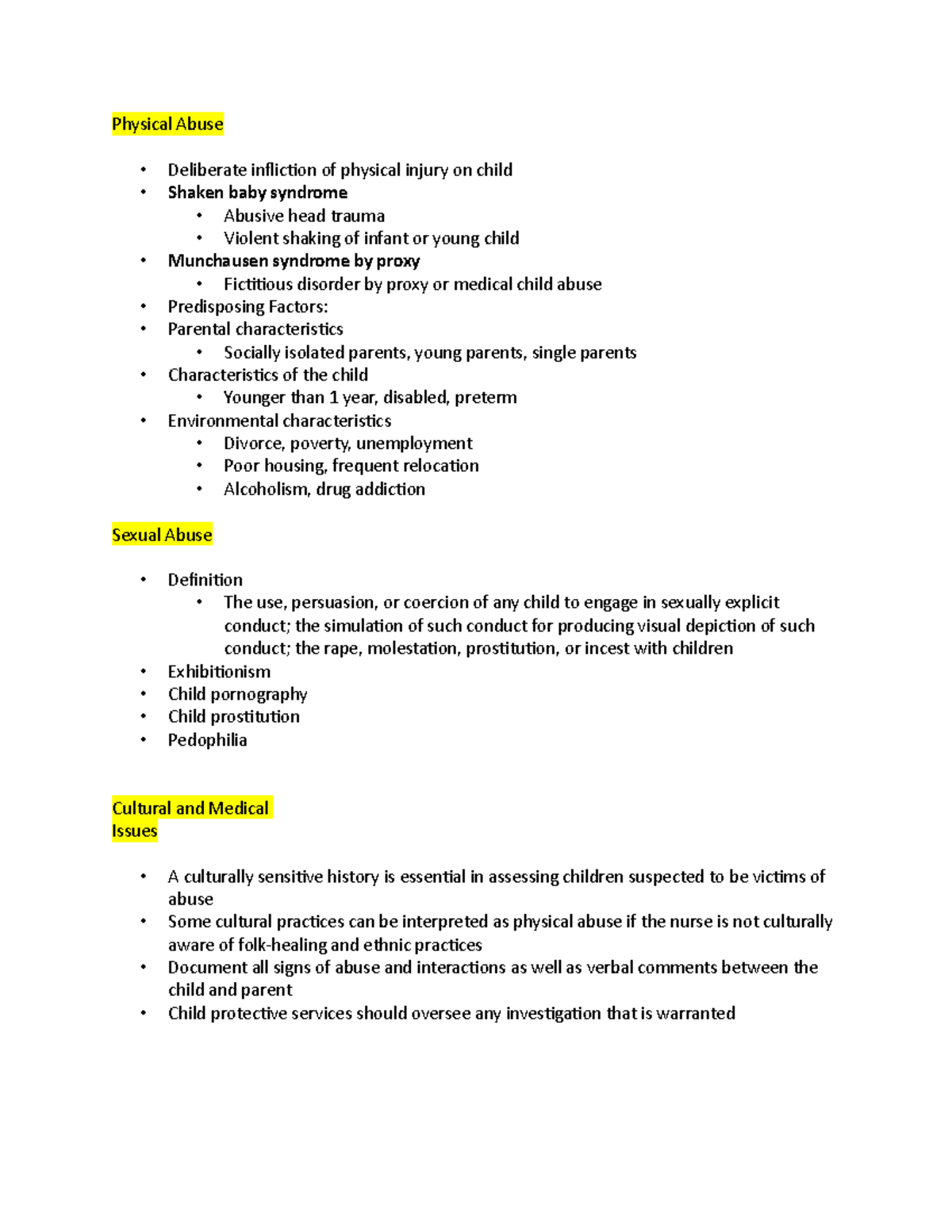 Peds notes a - peds respiratory disorders - Physical Abuse Deliberate ...