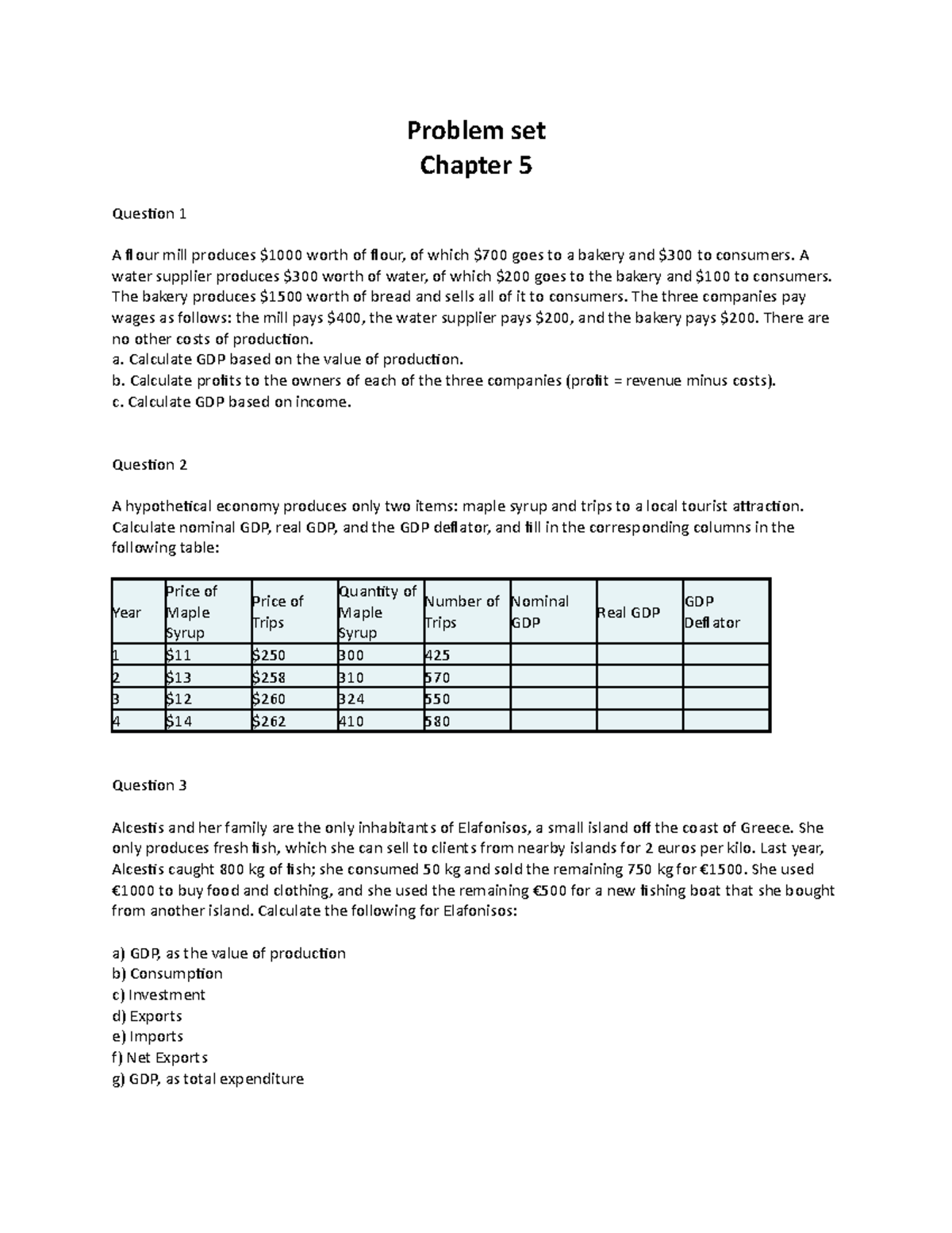 Chap 5 hyusndlll Problem set Chapter 5 Question 1 A flour mill