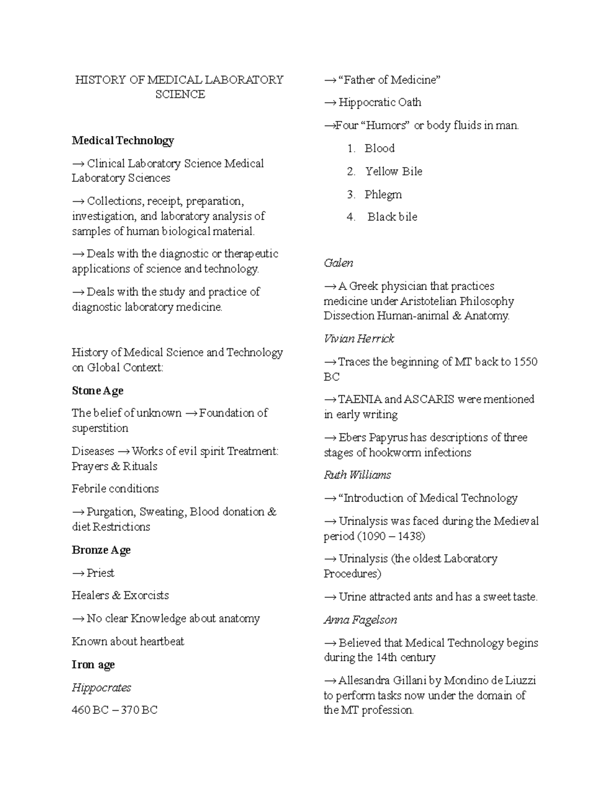 History Of Medical Laboratory Science