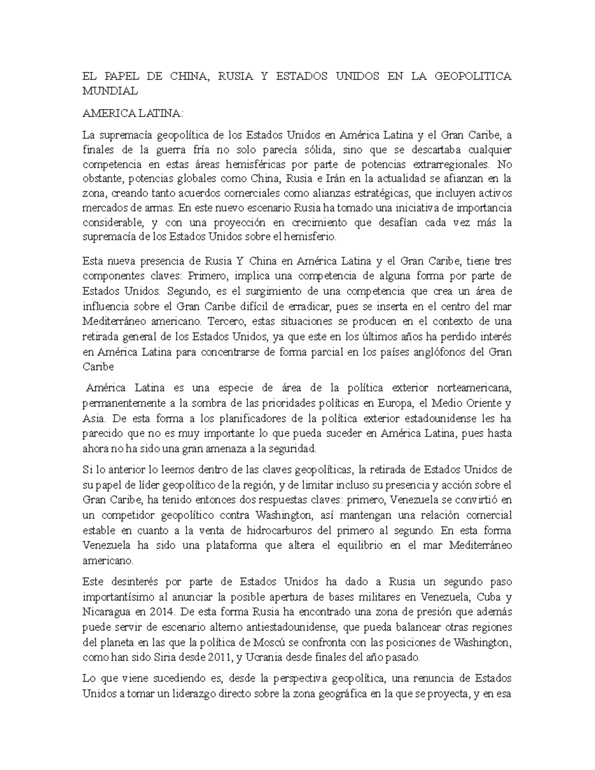 EL Papel DE China, Rusia Y Estados Unidos EN LA Geopolitica Mundial ...