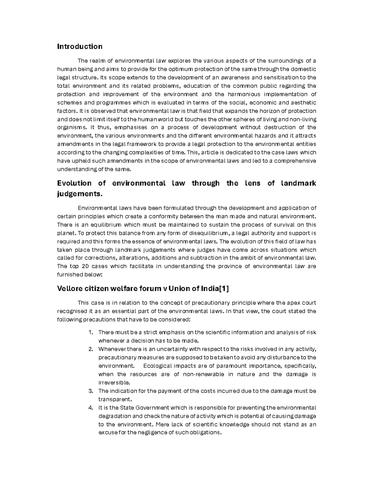 20 Cases Environmental Law - Introduction The realm of environmental ...