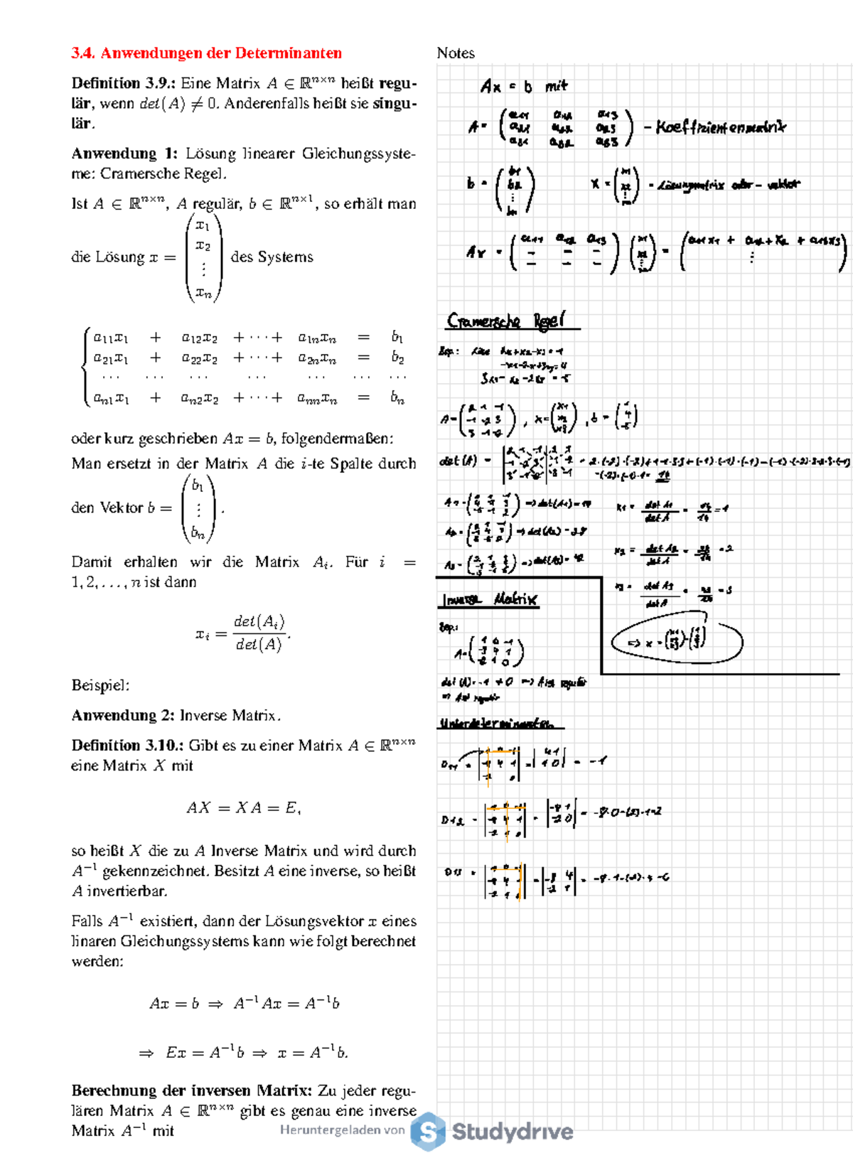 6 - Inhalte Der 6. Vorlesung - Anwendungen Der Determinanten Definition ...