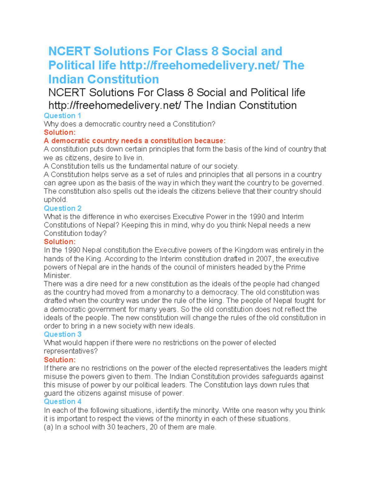 Ncert Solutions For Class 8 Social and Political life freehomedelivery ...