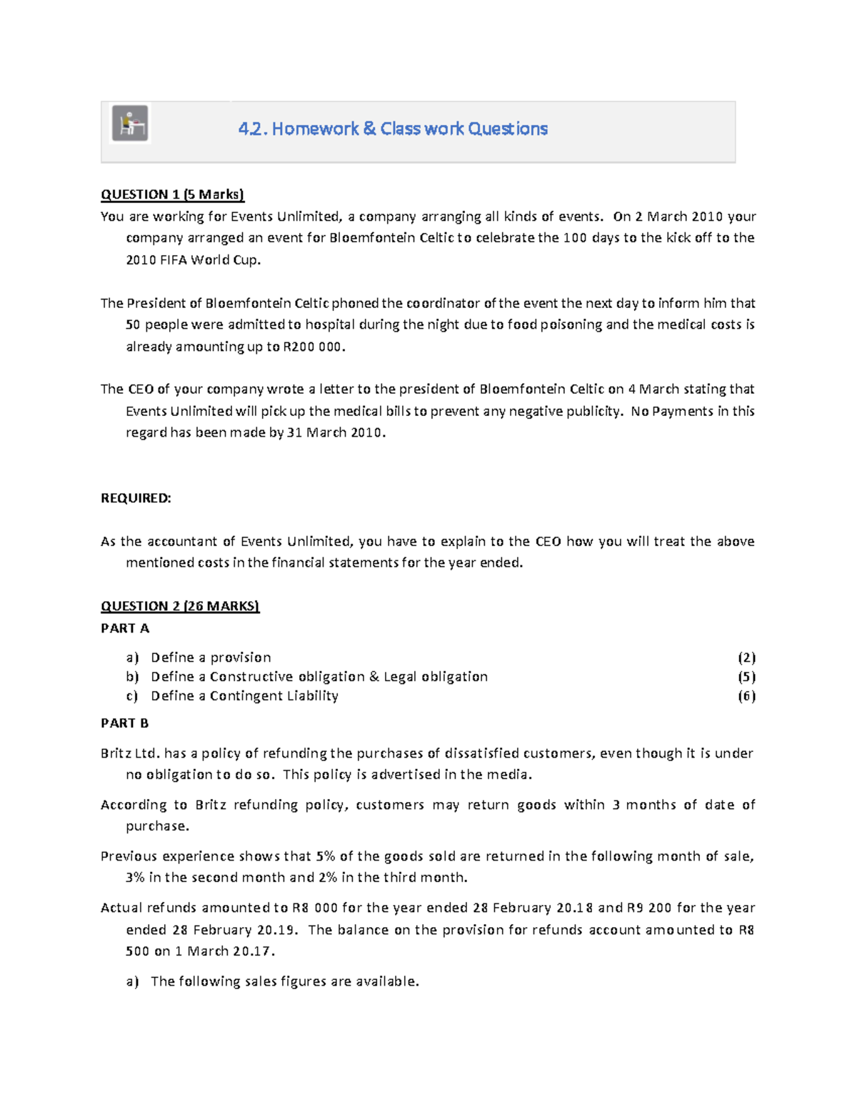 Study guide questions with answers - 4. Homework & Class work Questions ...