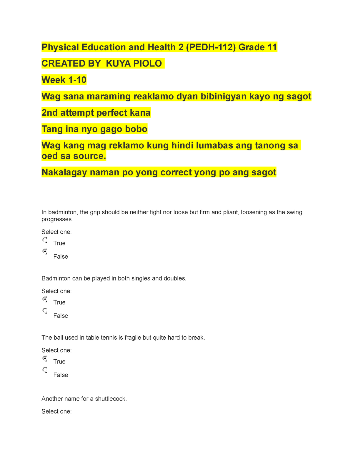 Physical Education And Health 2 (PEDH-112) Grade 11 Week 1-10 Kuya ...