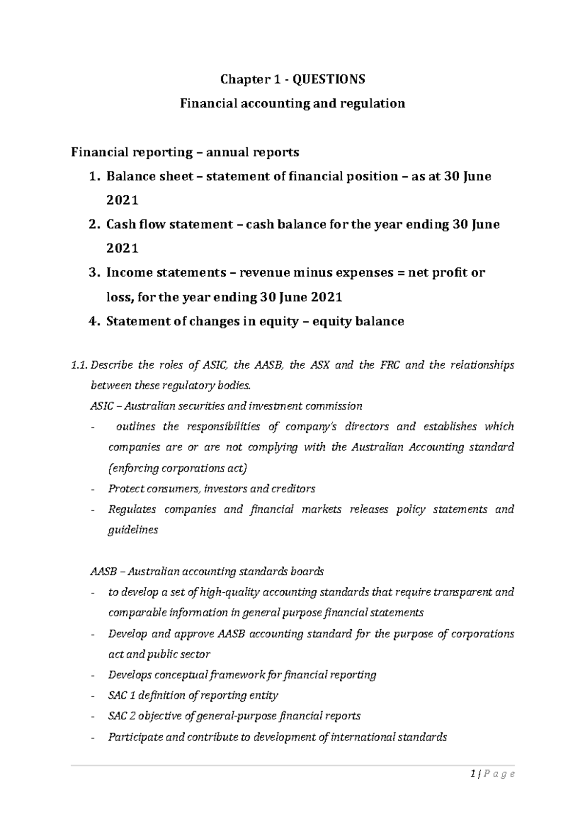 Chapter 1 - company law lecture notes week 1 - Chapter 1 - QUESTIONS ...