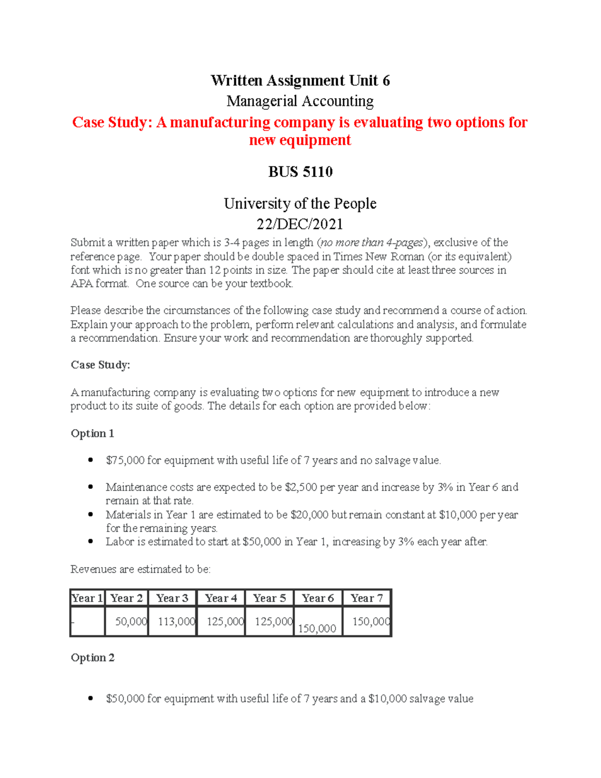 Written Assignment Unit 6 Your Paper Should Be Double Spaced In Times New Roman Or Its Studocu