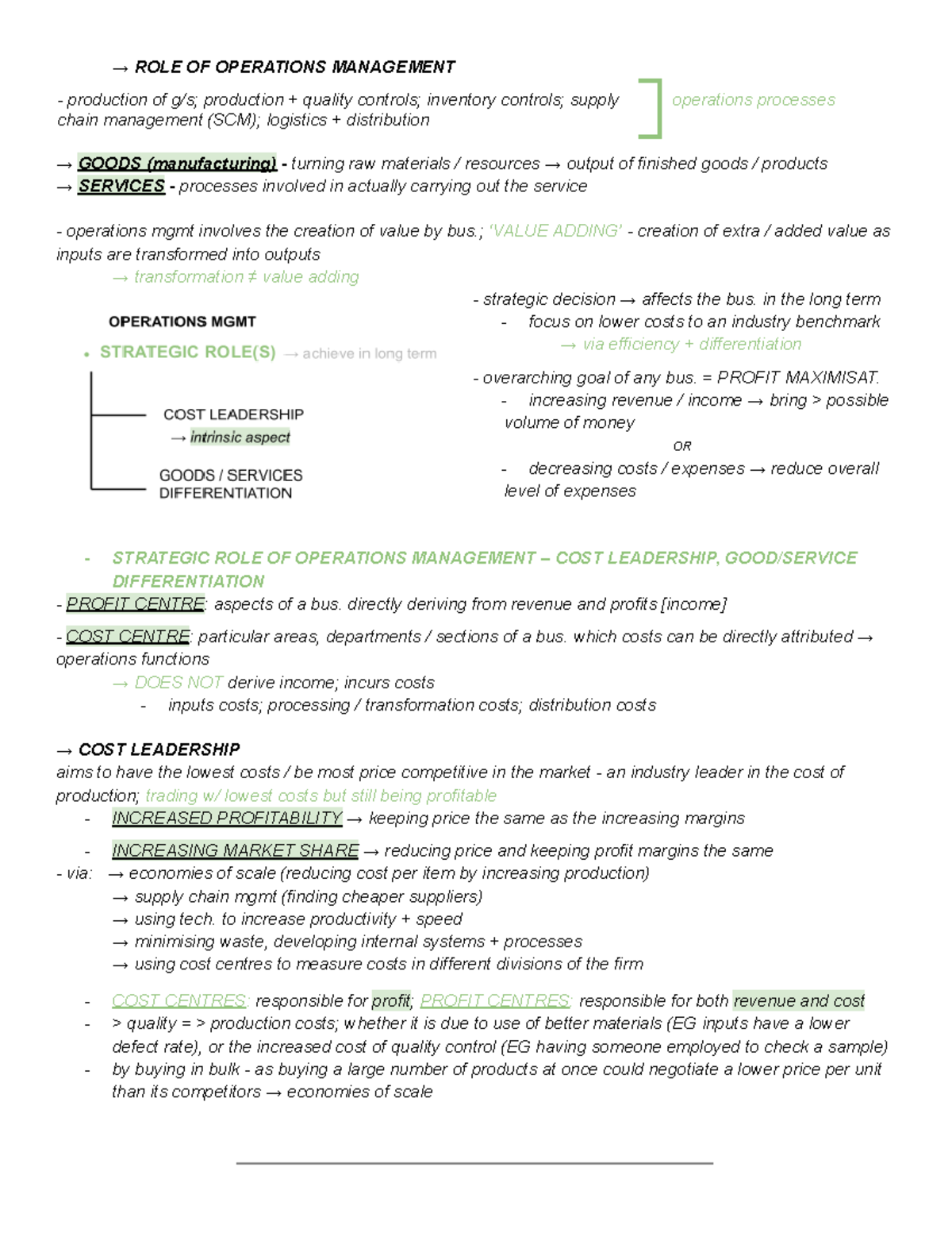 Business Studies - Role of Operations Management - Studocu