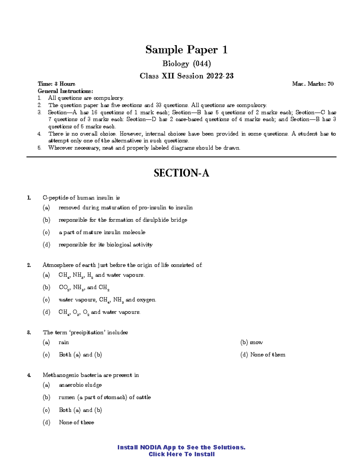 BY Sample Paper 1 Unsolved-1 - CBSE Biology Class 12 Sample Paper 1 ...