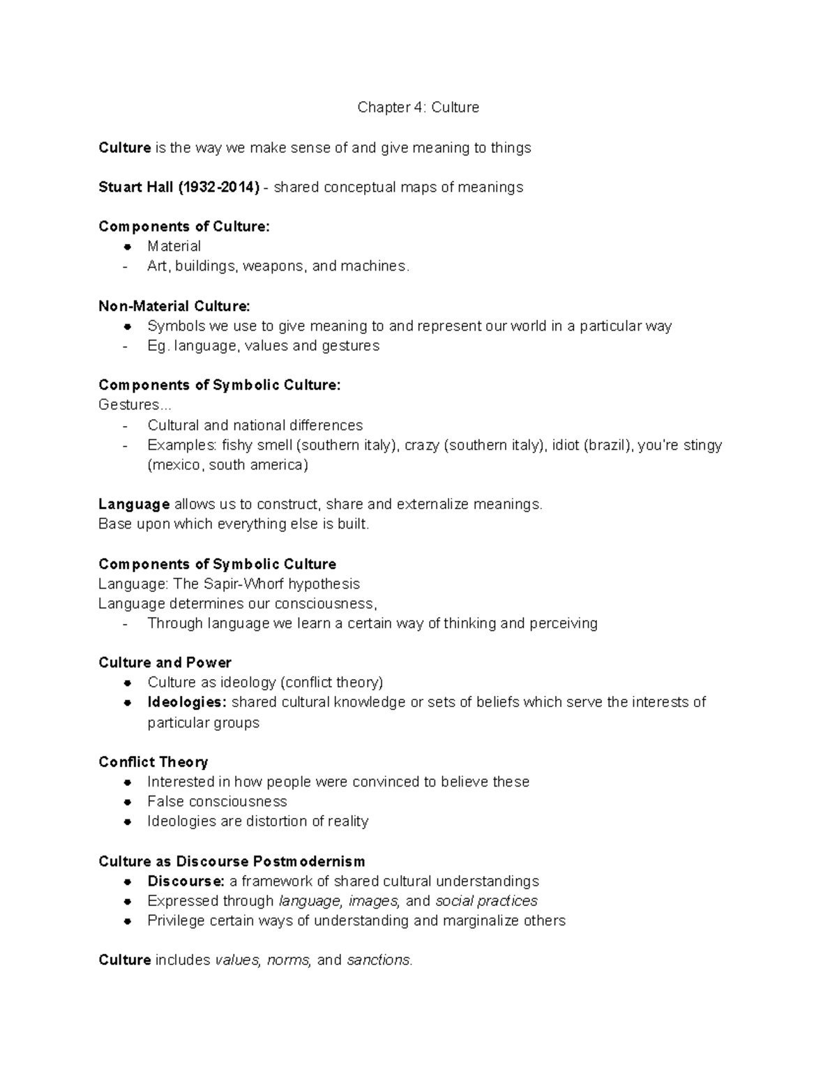Chapter 4 - Introduction to Sociology (SY101) - Chapter 4: Culture ...
