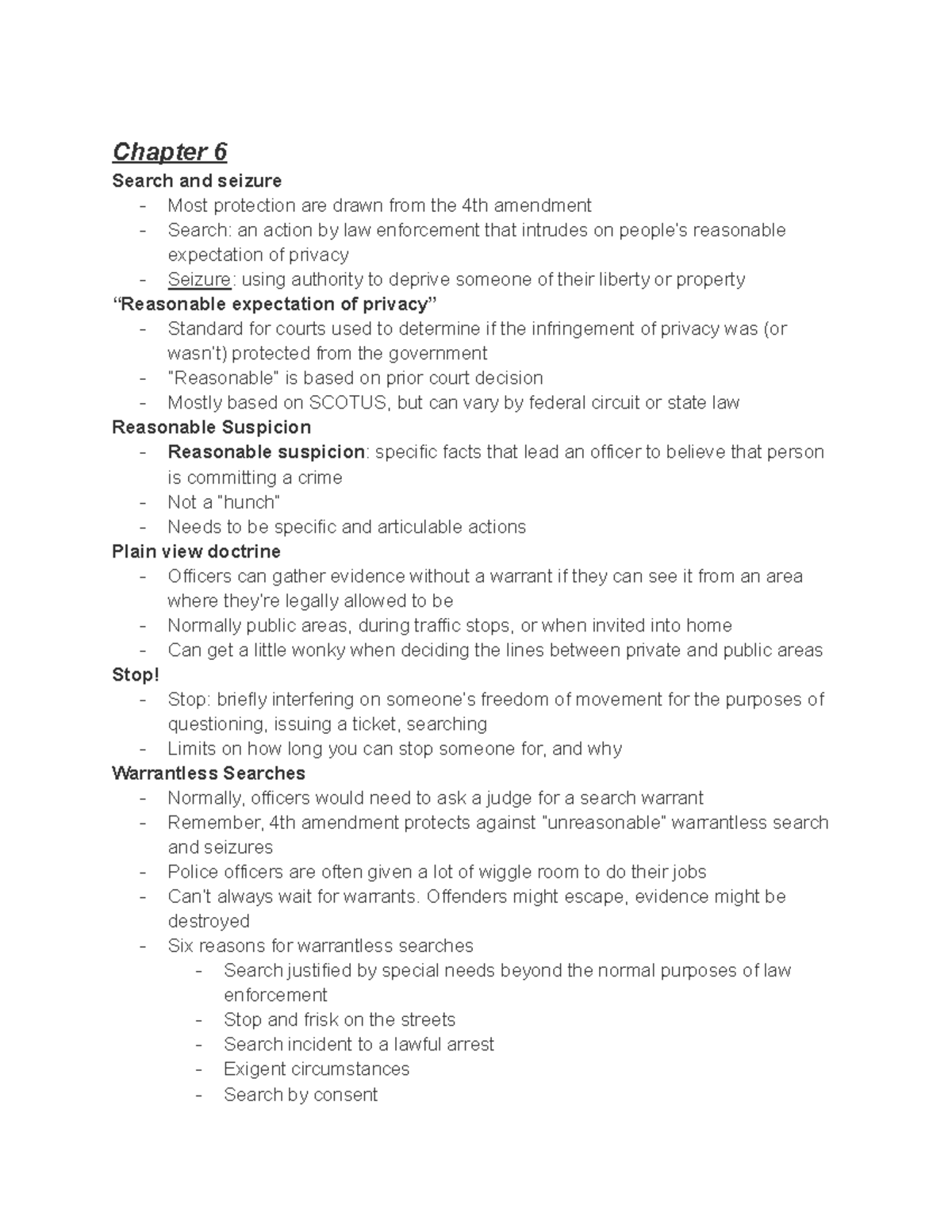 Chapter 6 Intro Criminal Justice - Chapter 6 Search And Seizure - Most ...