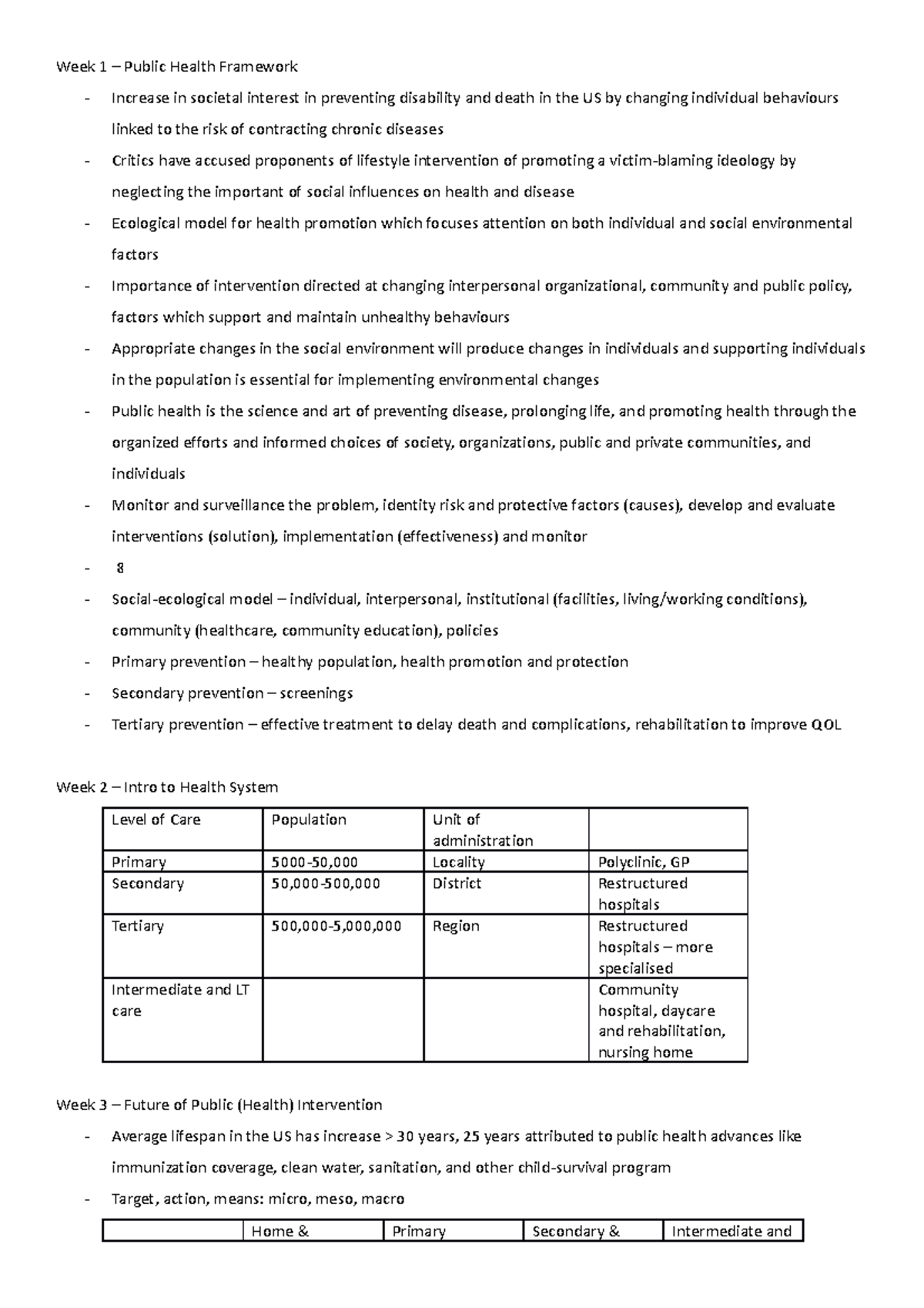 GEH1049 weekly notes - Week 1 – Public Health Framework - Increase in ...