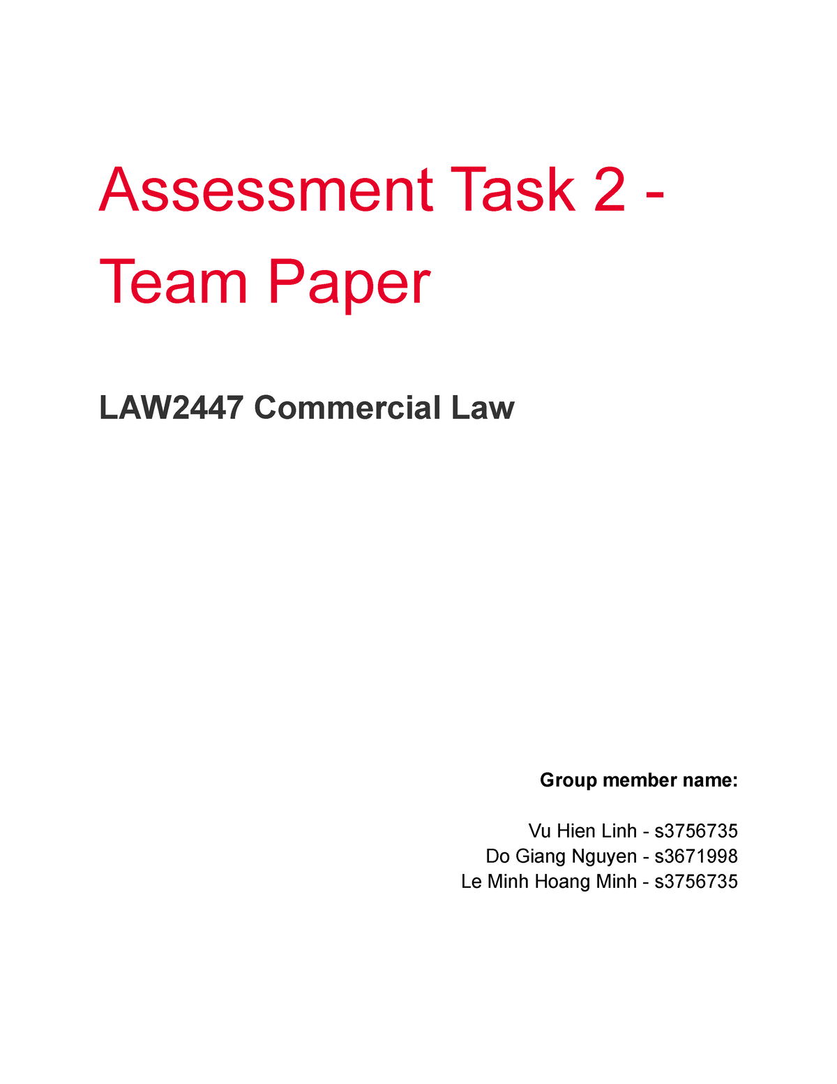 Comlaw Group Assignment 2 Group 84 - Assessment Task 2 - Team Paper ...