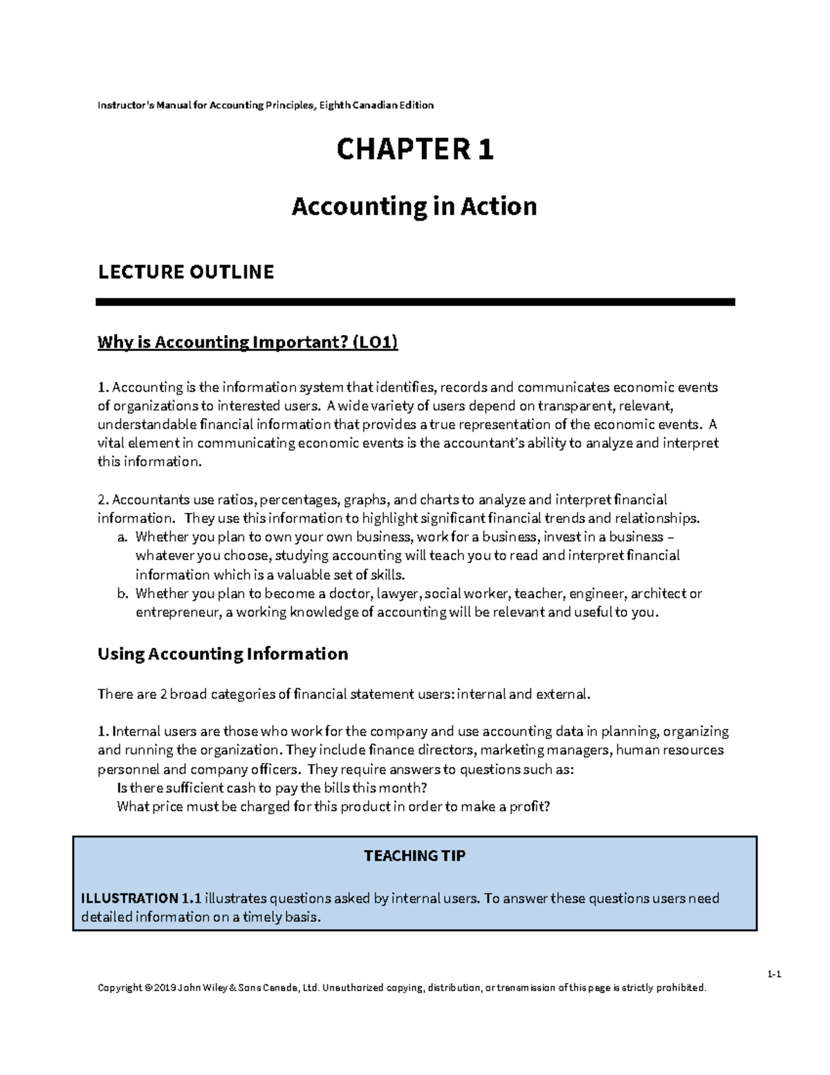 Ch01 - Lecture notes 1 - 1- CHAPTER 1 Accounting in Action LECTURE ...
