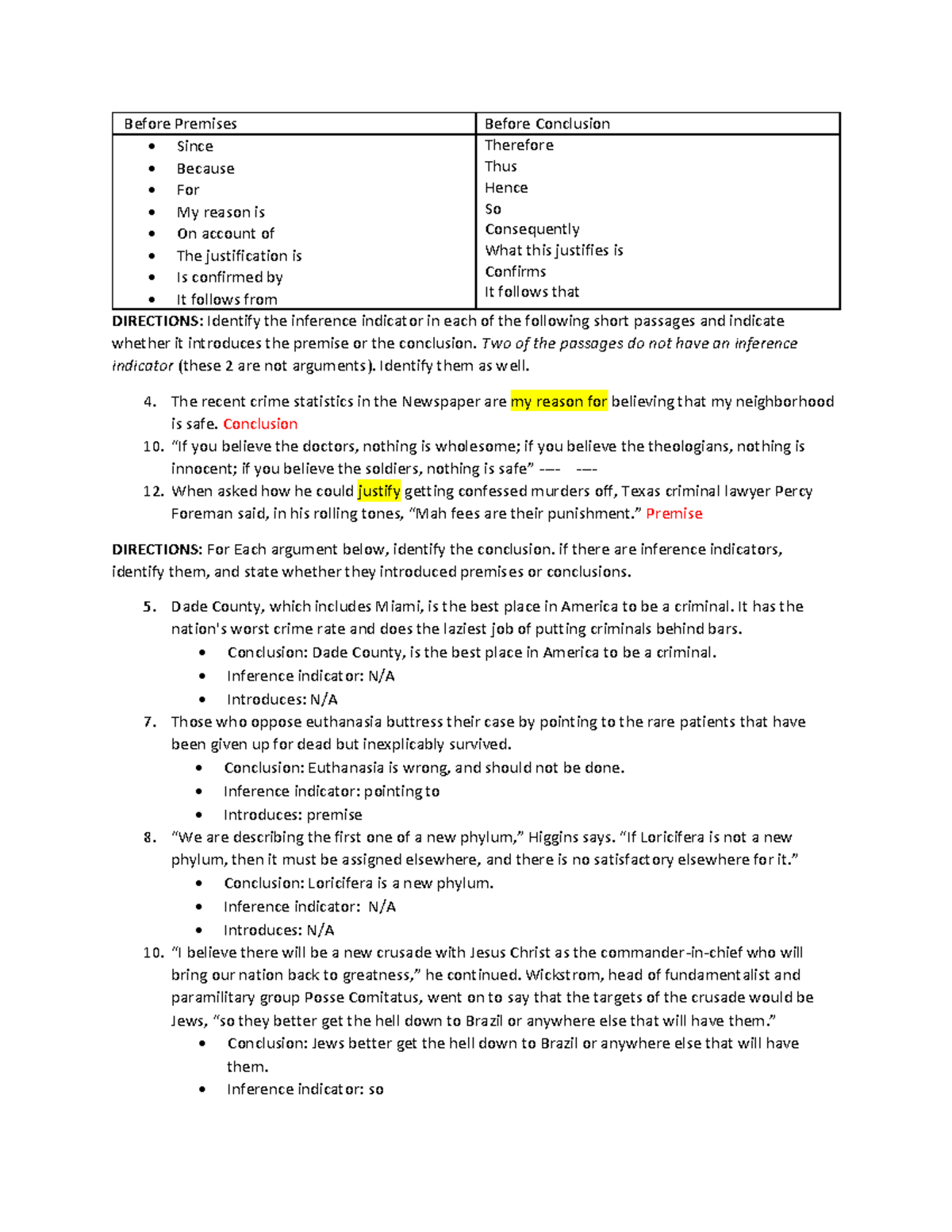 Phil 1600 Before Premises - Before Premises Before Conclusion - Since 