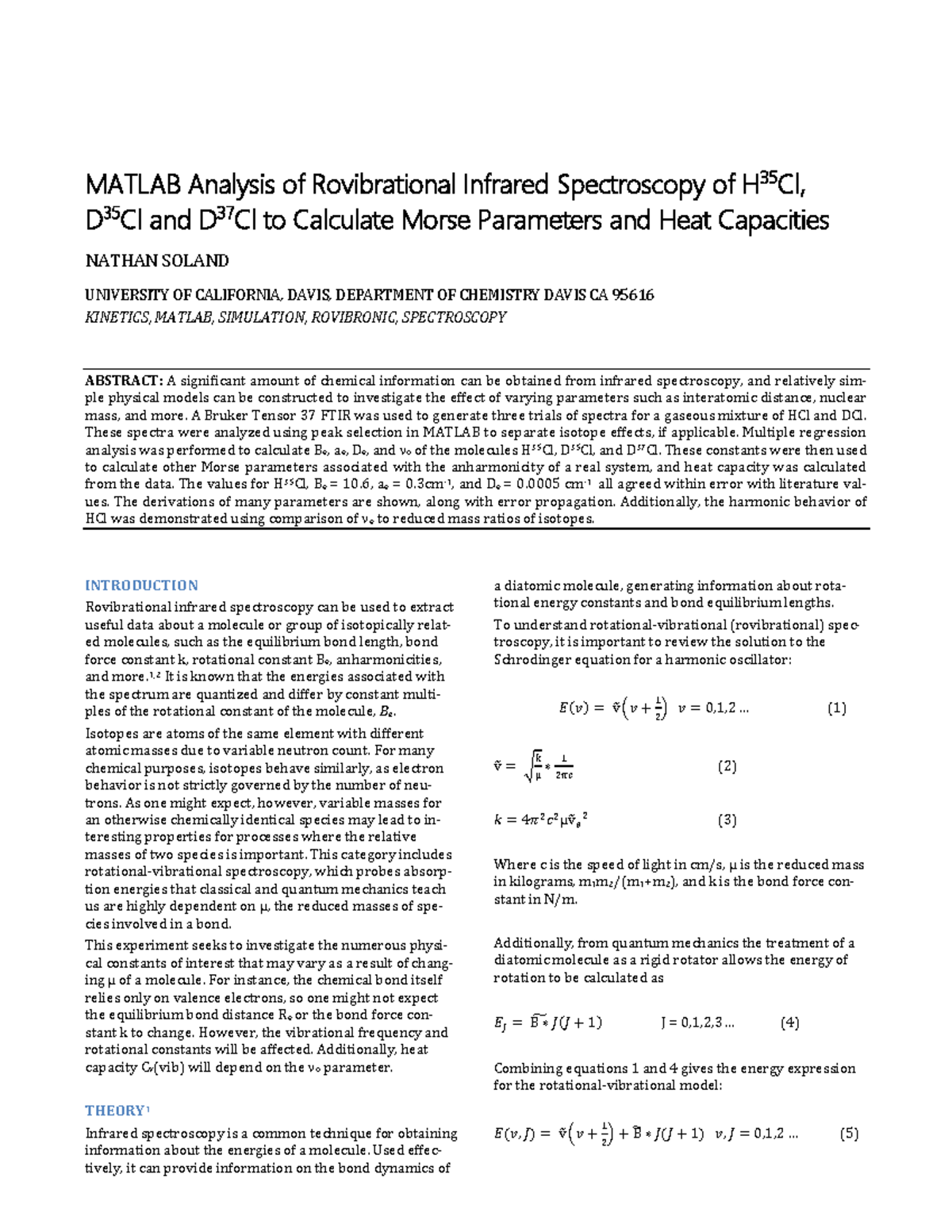 Soland hcldcllab exampleforchem 4A - MATLAB Analysis of Rovibrational ...