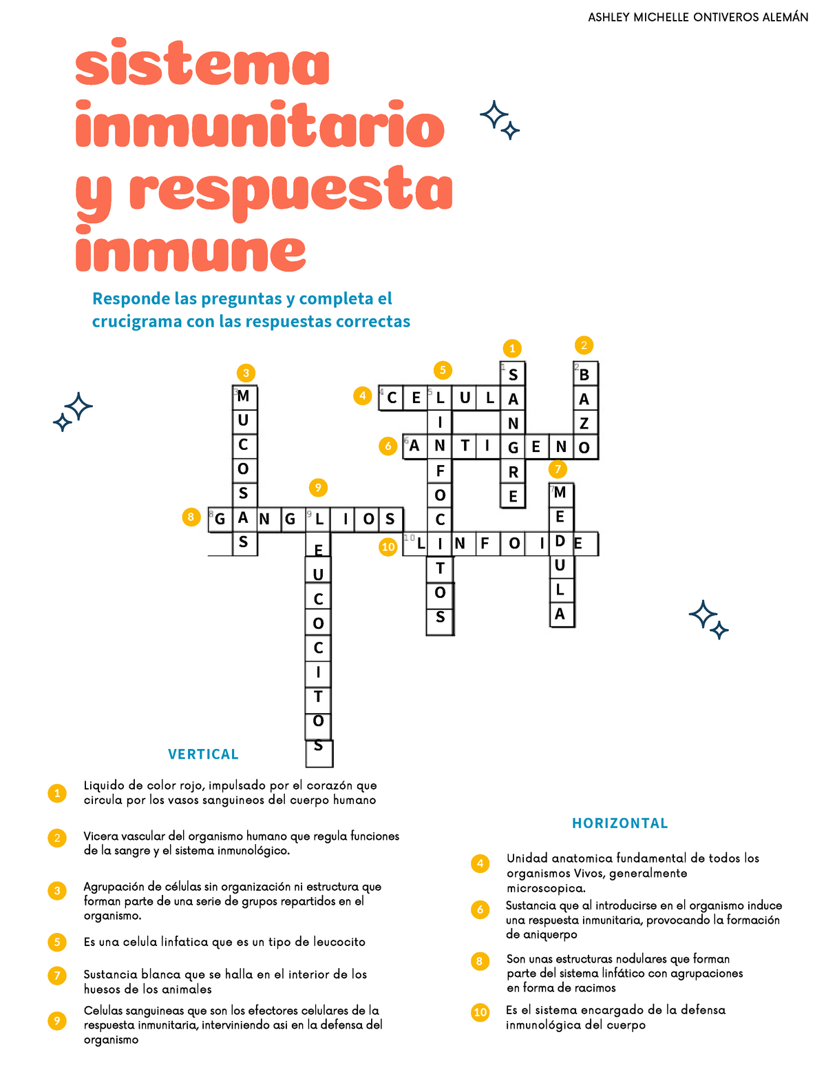 Crucigrama Inmunologia Uas Sistema Inmunitario Respuesta Inmune Ashley Michelle Ontiveros Alem Responde Las Preguntas Completa El Crucigrama Con Las Studocu