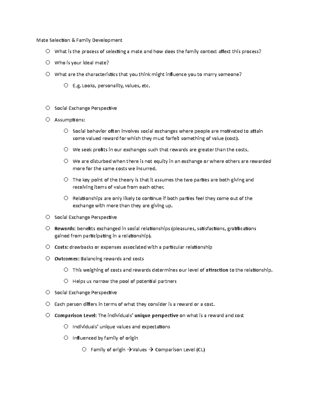 Mate Selection notes Mate Selection & Family Development What is the process of selecting