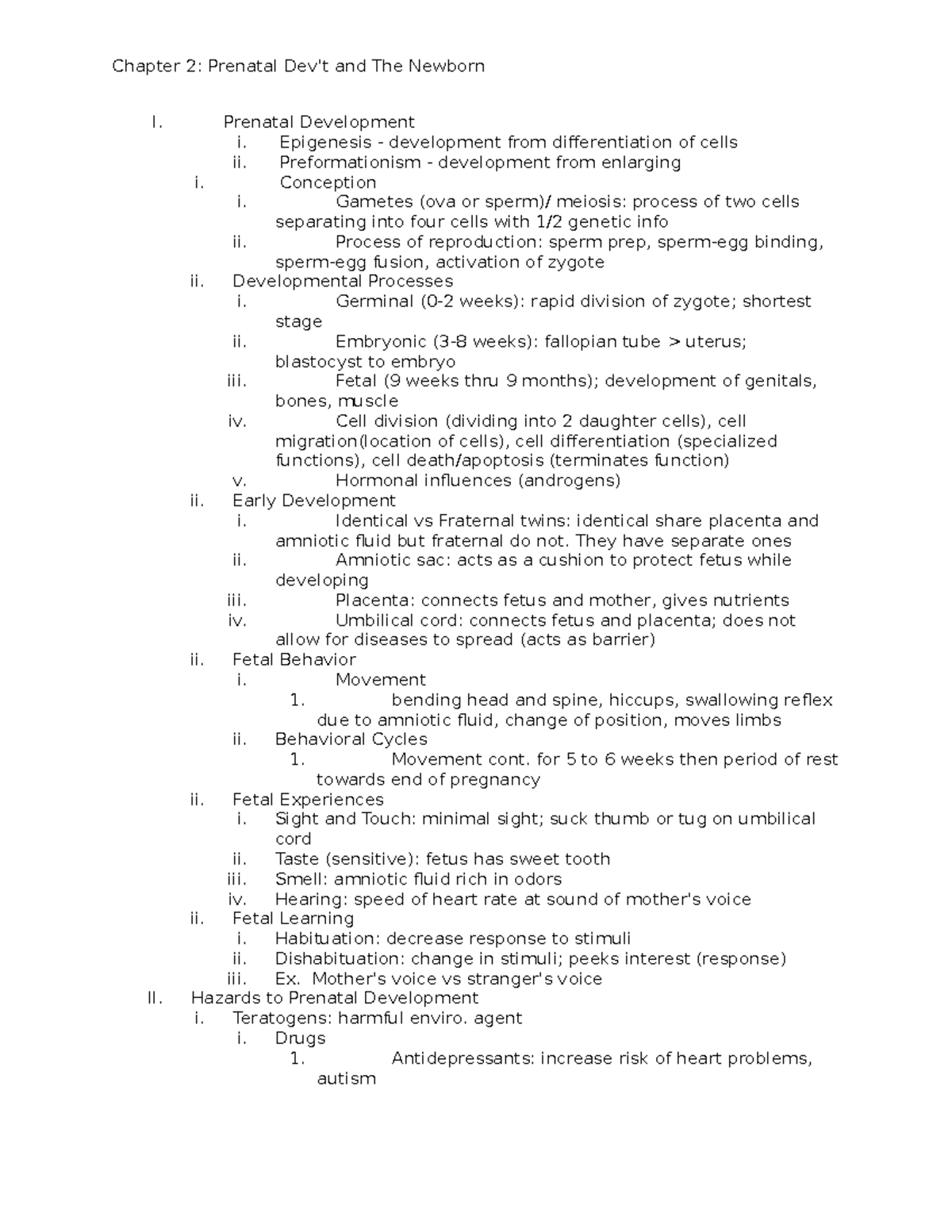 Ch 2 Prenatal Dev't and The Newborn - I. Prenatal Development i ...
