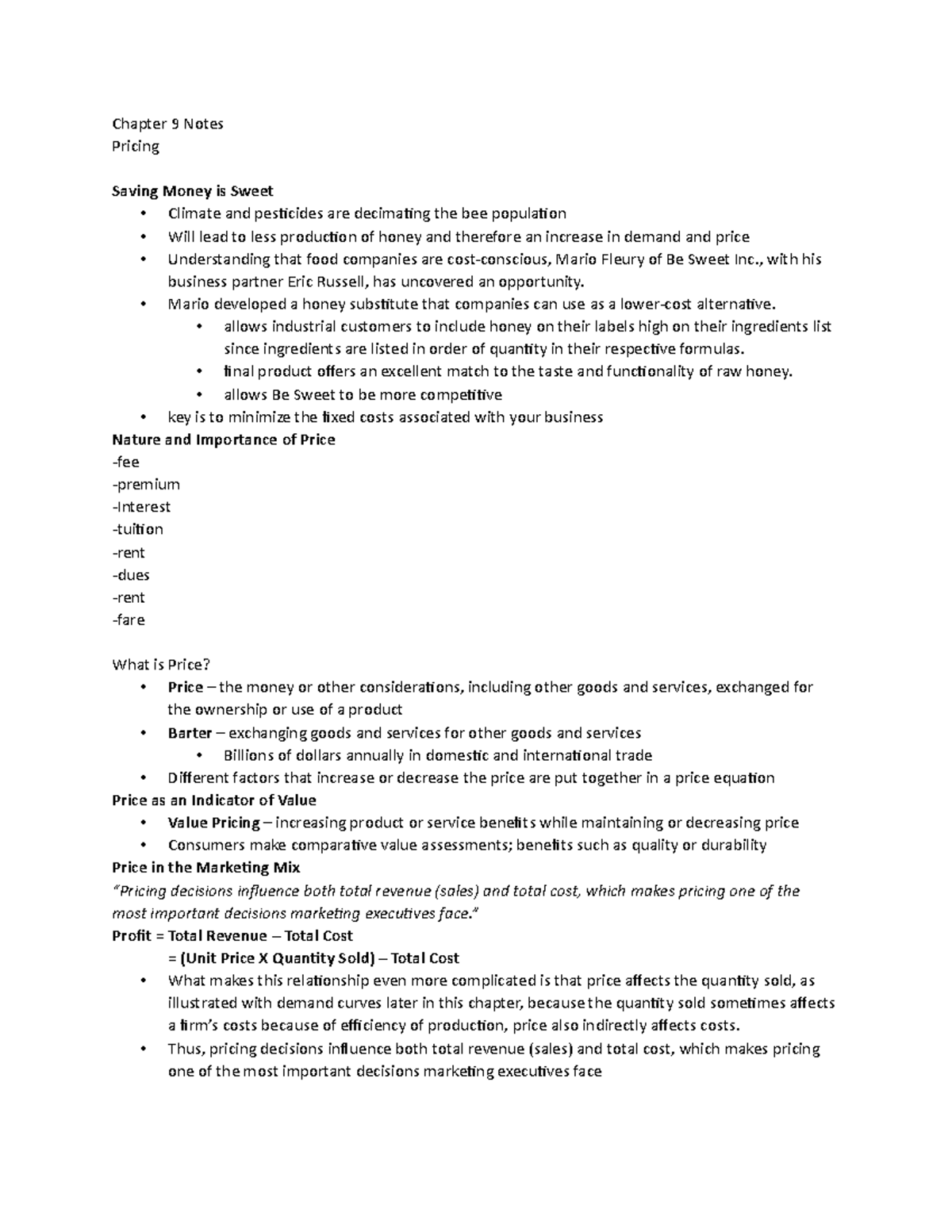 Chapter 9 - Chapter 9 Notes Pricing Saving Money is Sweet - Climate and ...