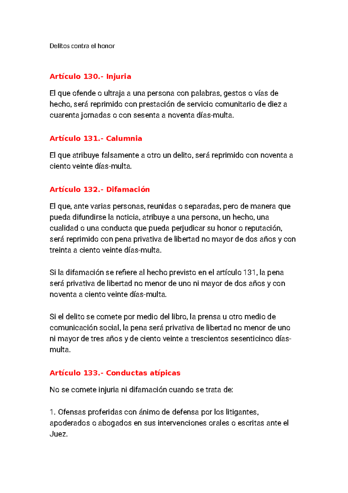 Delitos contra el honor - Delitos contra el honor Artículo 130 ...