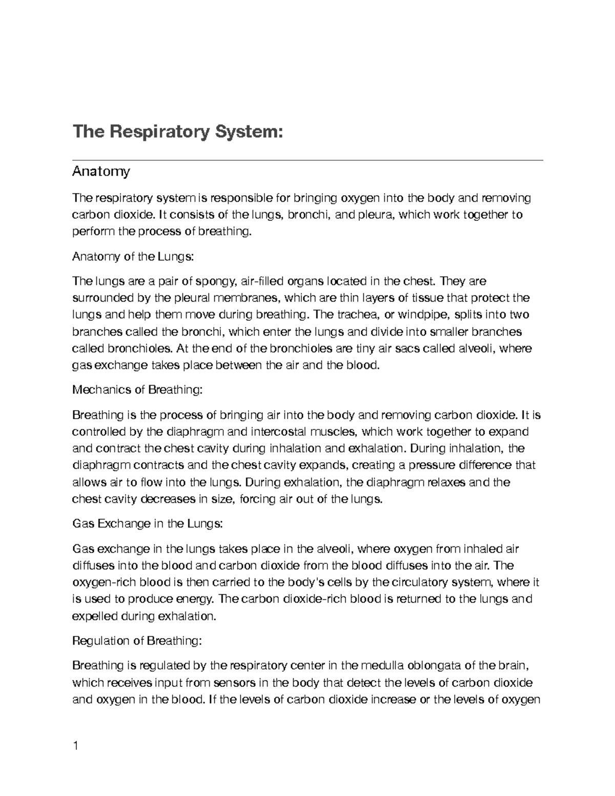 The Respiratory System Notes - The Respiratory System: Anatomy The ...