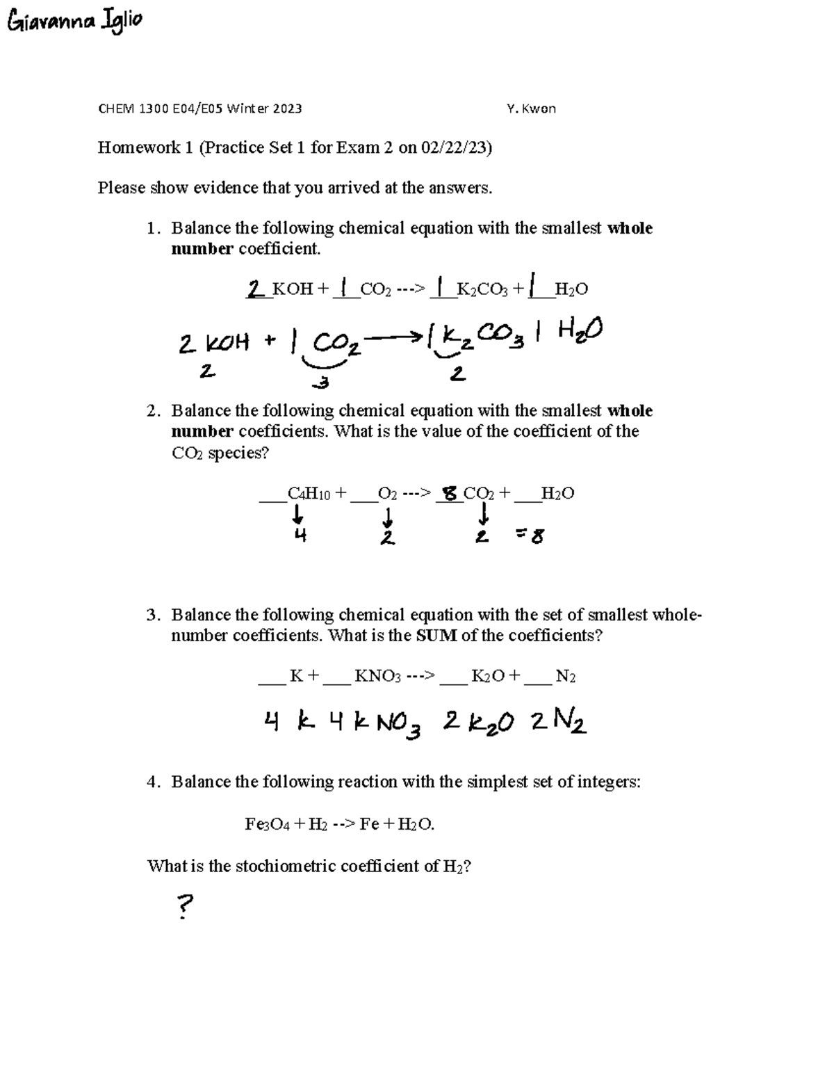 HW+1+-+Exam+2+practice+pt+1 - CHEM 1300 E04/E05 Winter 2023 Y. Kwon ...