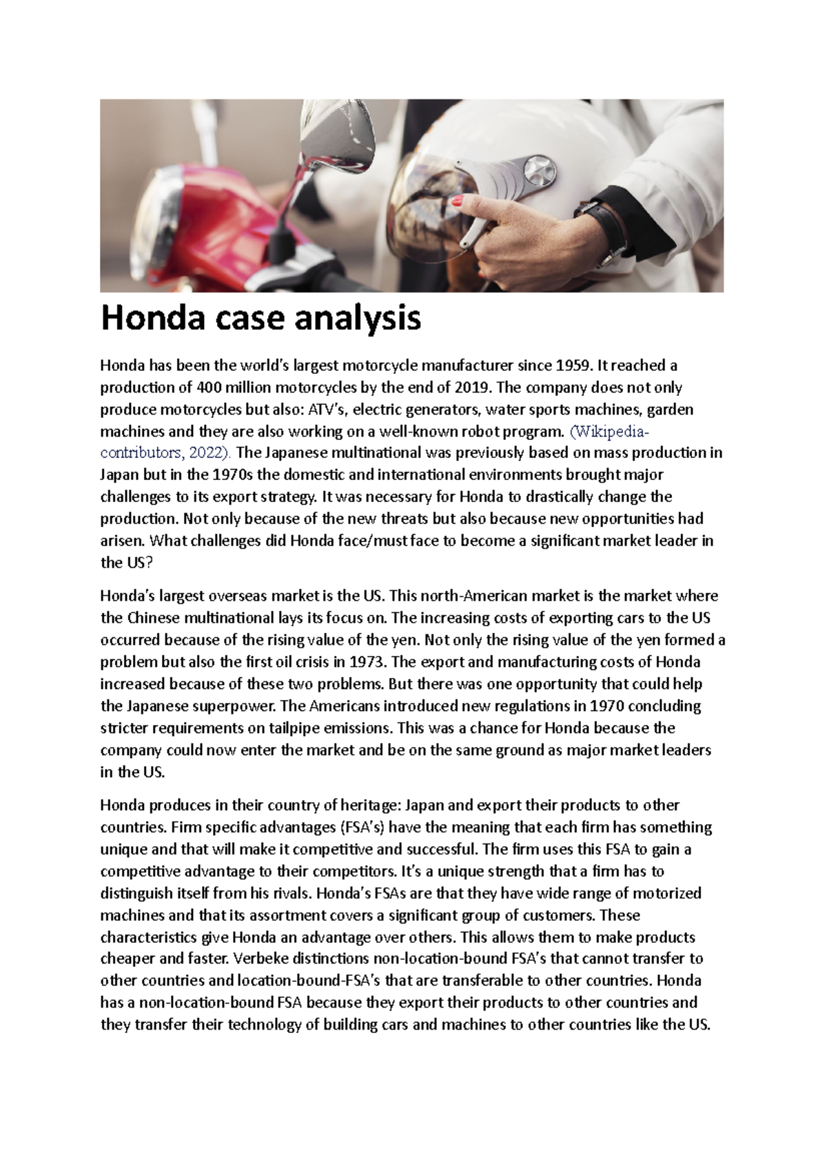 honda a case study analysis