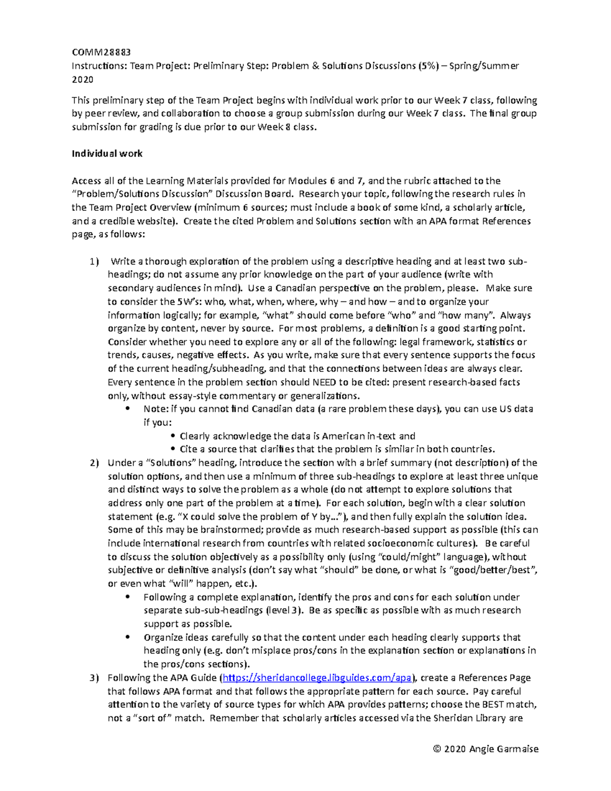 RAP Team Project - Instructions - Preliminary Step - Problem-Solution ...
