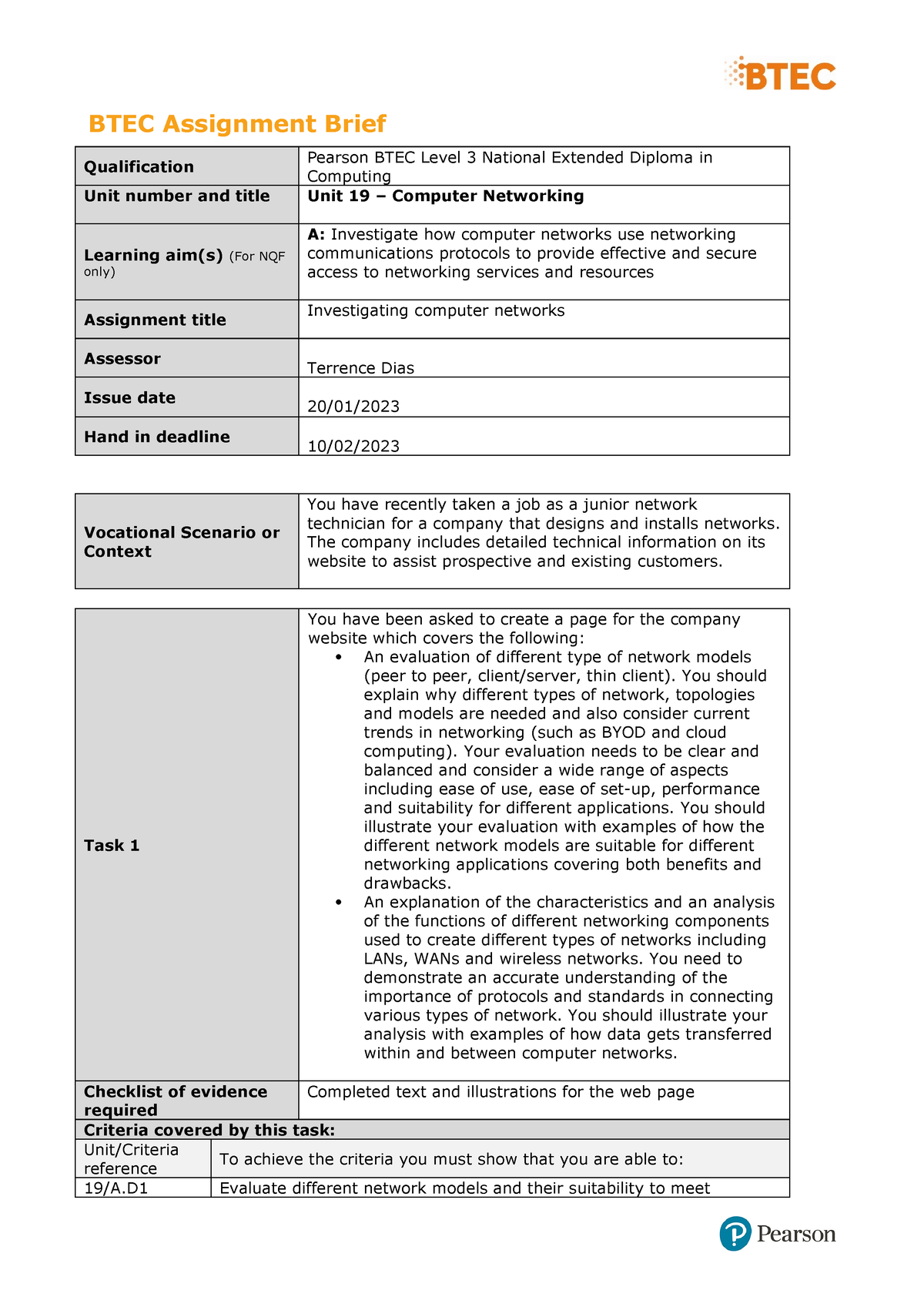 pearson edexcel assignment briefs