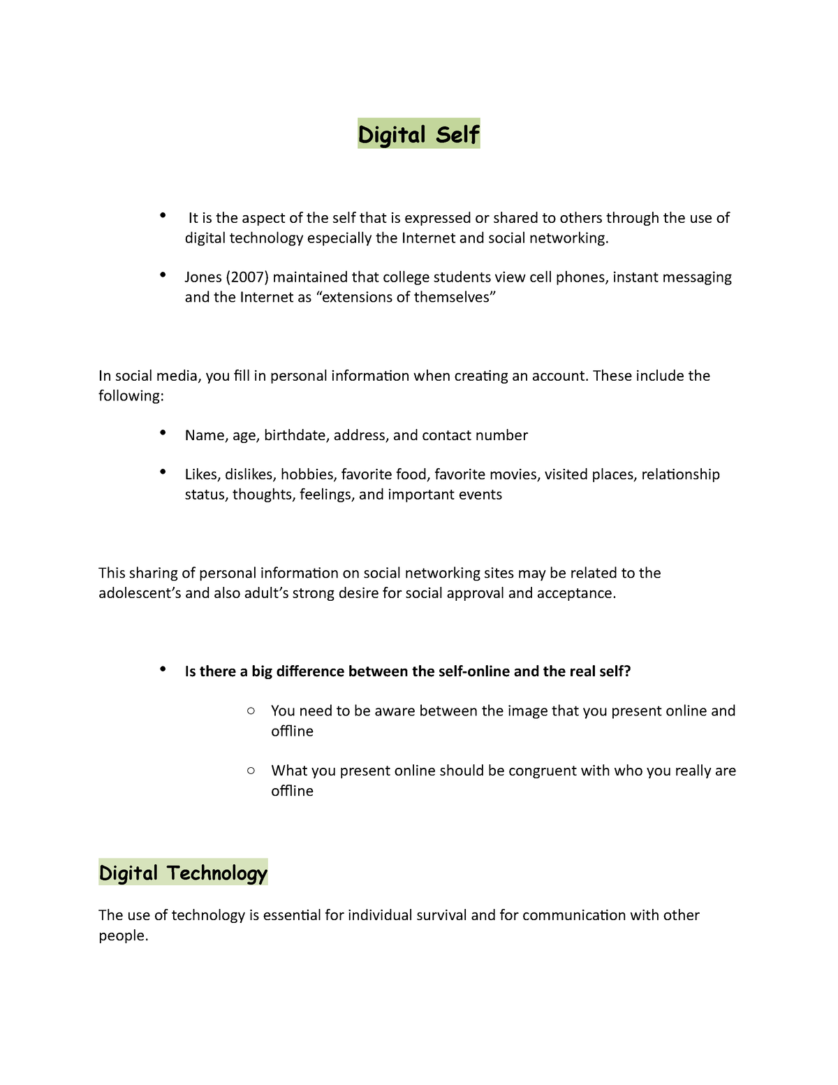 digital self vs real self essay