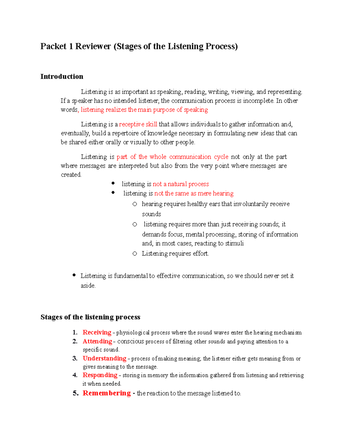 The Listening Process - If a speaker has no intended listener, the ...