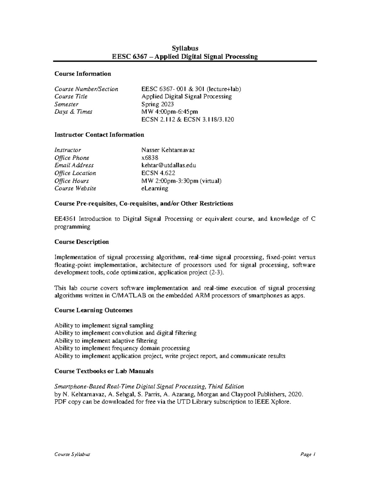Syl126470 Syll Course Syllabus Page 1 Syllabus EESC 6367 Applied