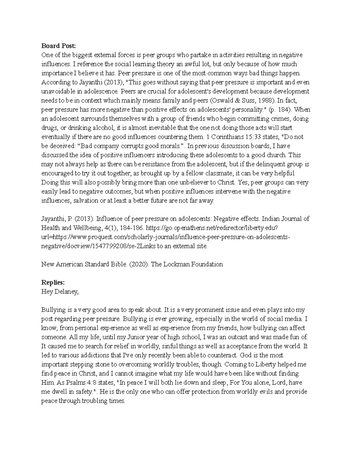 Discussion Thread External Forces That Affect A Juvenile s Behavior