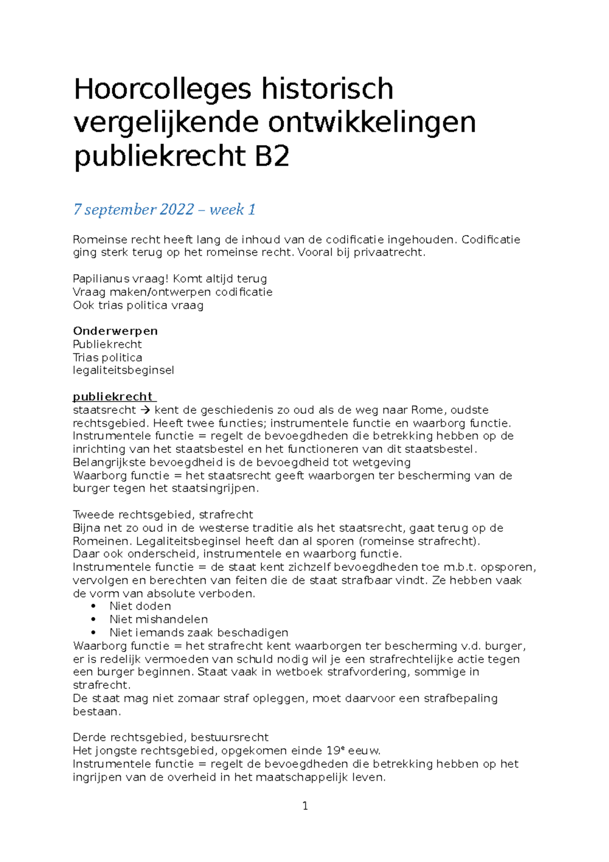 Hoorcolleges Historisch Vergelijkende Ontwikkelingen Publiekrecht B2 ...