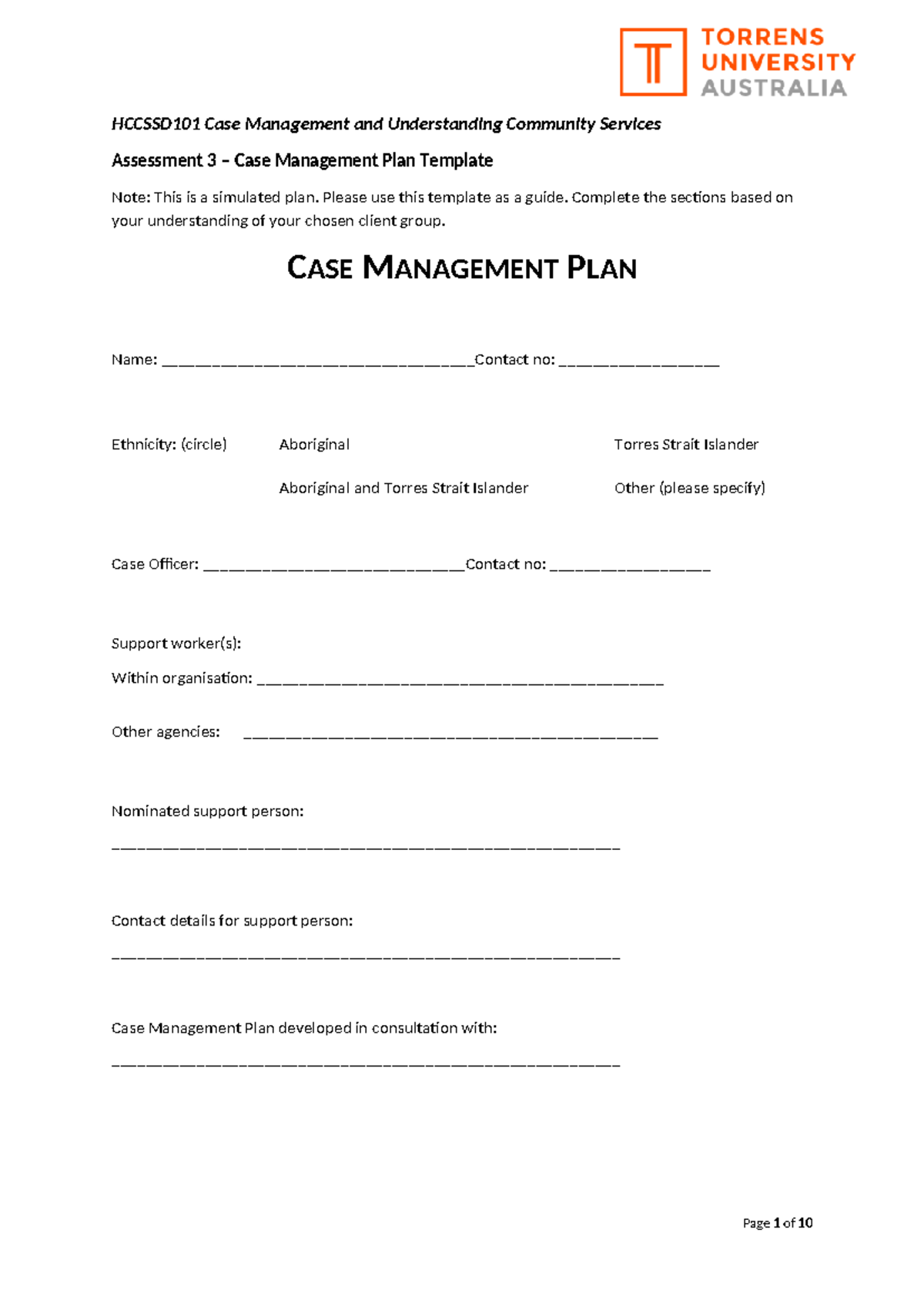 Hccssd 101 Assessment 3 Case Management Template Final - HCCSSD101 Case ...