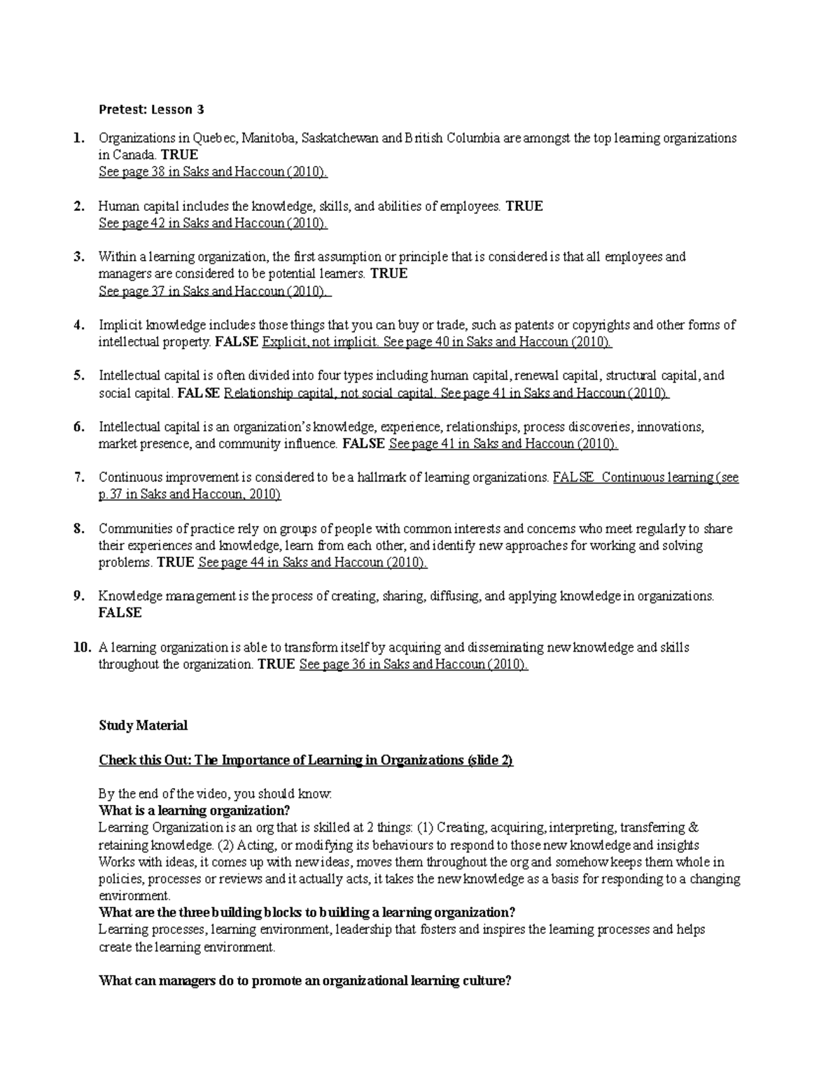 Study Material Lesson 3 - Pretest: Lesson 3 1. Organizations in Quebec ...