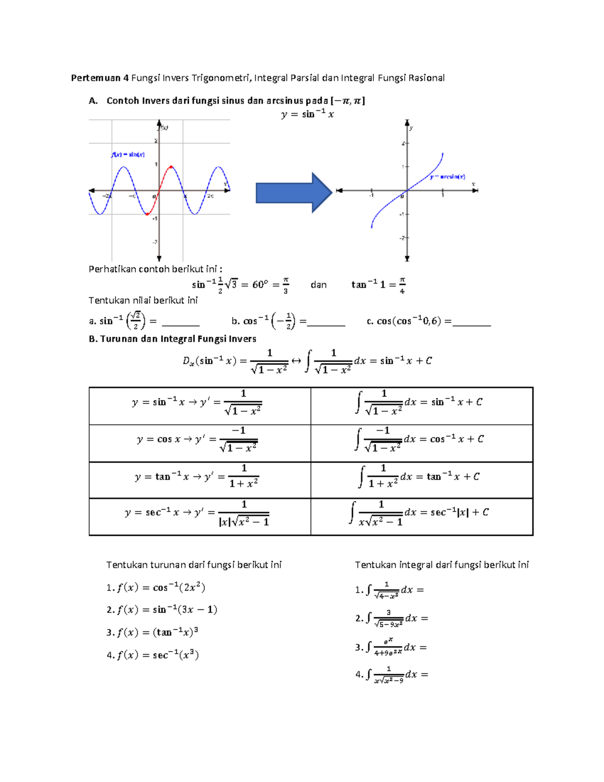 2. Kalkulus 2 - Fungsi Invers trigonometri, integral parsial, dan ...