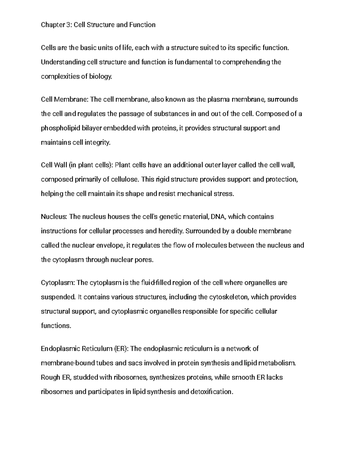 Chapter 3 AP BIO Cell Structure and Function - Google Docs - Chapter 3 ...