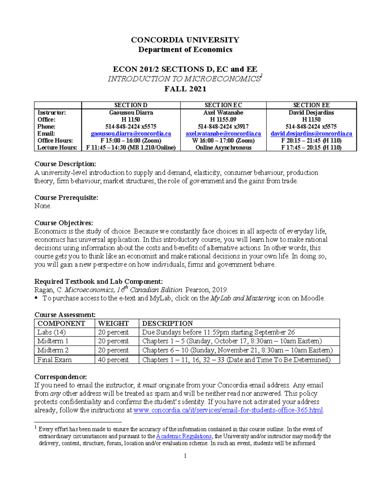 ECON201 Outline (2021F - Watanabe) - CONCORDIA UNIVERSITY Department Of ...