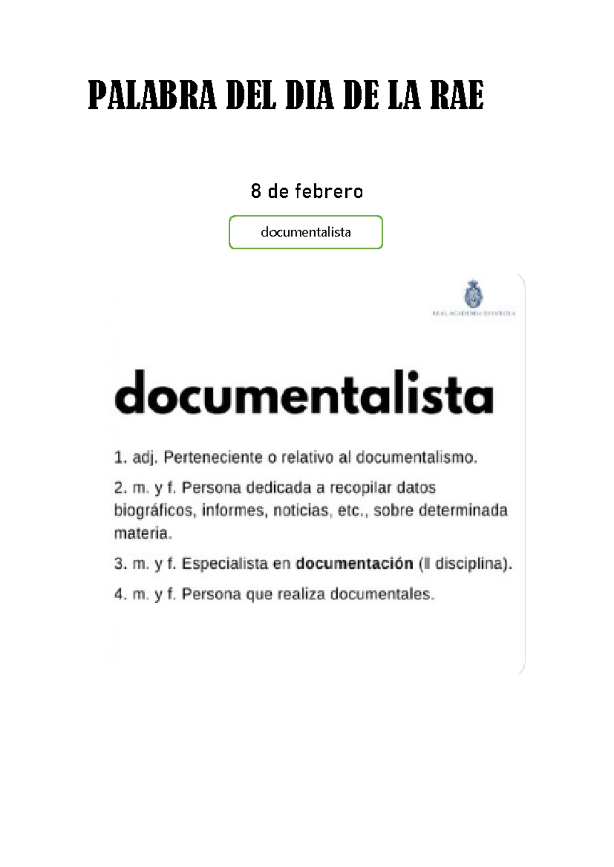 Palabra DEL DIA DE LA RAE - Lenguaje II - PALABRA DEL DIA DE LA RAE 8 ...