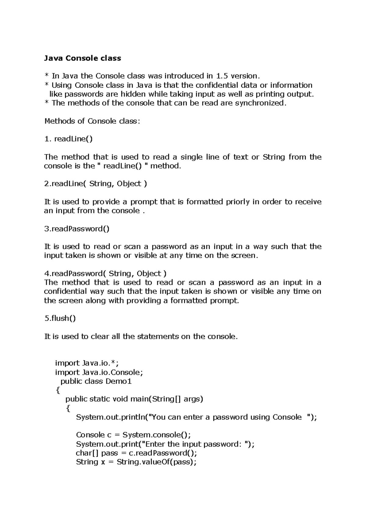 Missed Concepts-1 - Java Console class In Java the Console class was ...