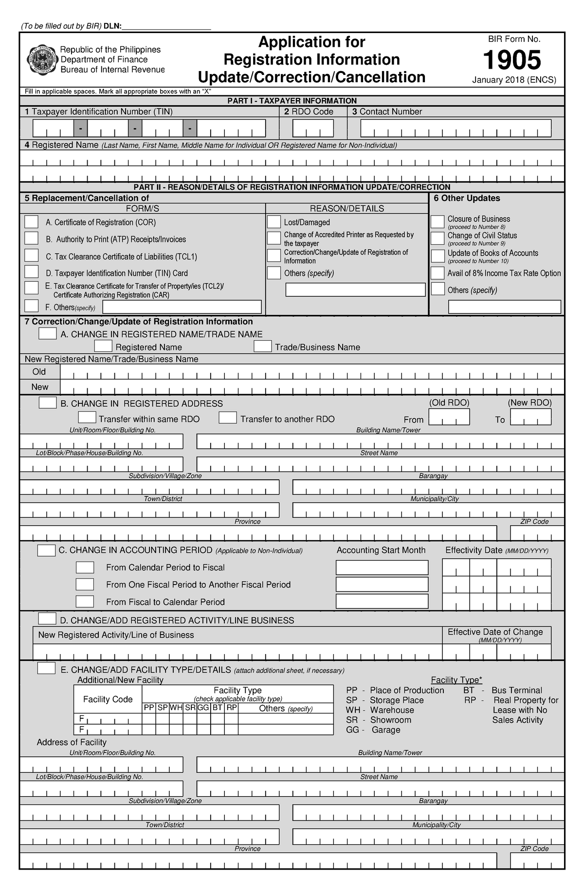 BIR Form No. 1905 - Application for Registration of Books of Accounts