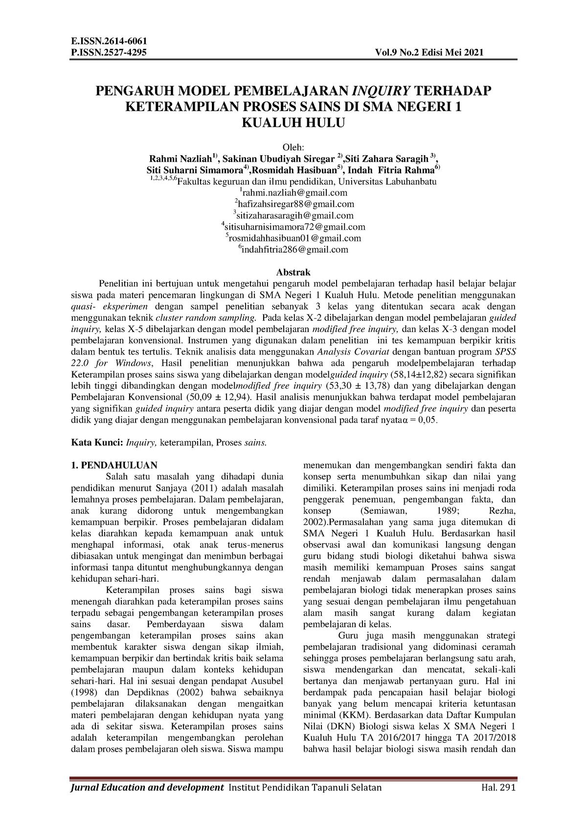 Jurnal - Bvbnnn - P.ISSN-4295 Vol No Edisi Mei 2021 PENGARUH MODEL ...