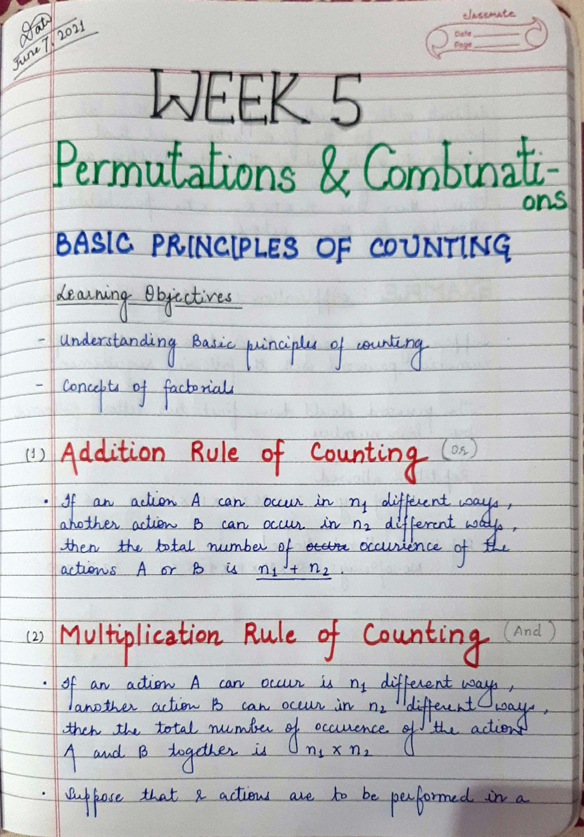 Week 5 - NOTES FOR WEEK5 - classmate Date Page WEEK 5 Permutations ons ...