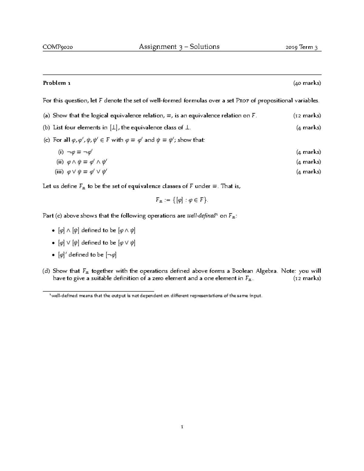 Assignment 3 sol - 19T3 - COMP 9020 Assignment 3 – Solutions 2019 Term 3  Problem 1 ( 40 marks) For - StuDocu