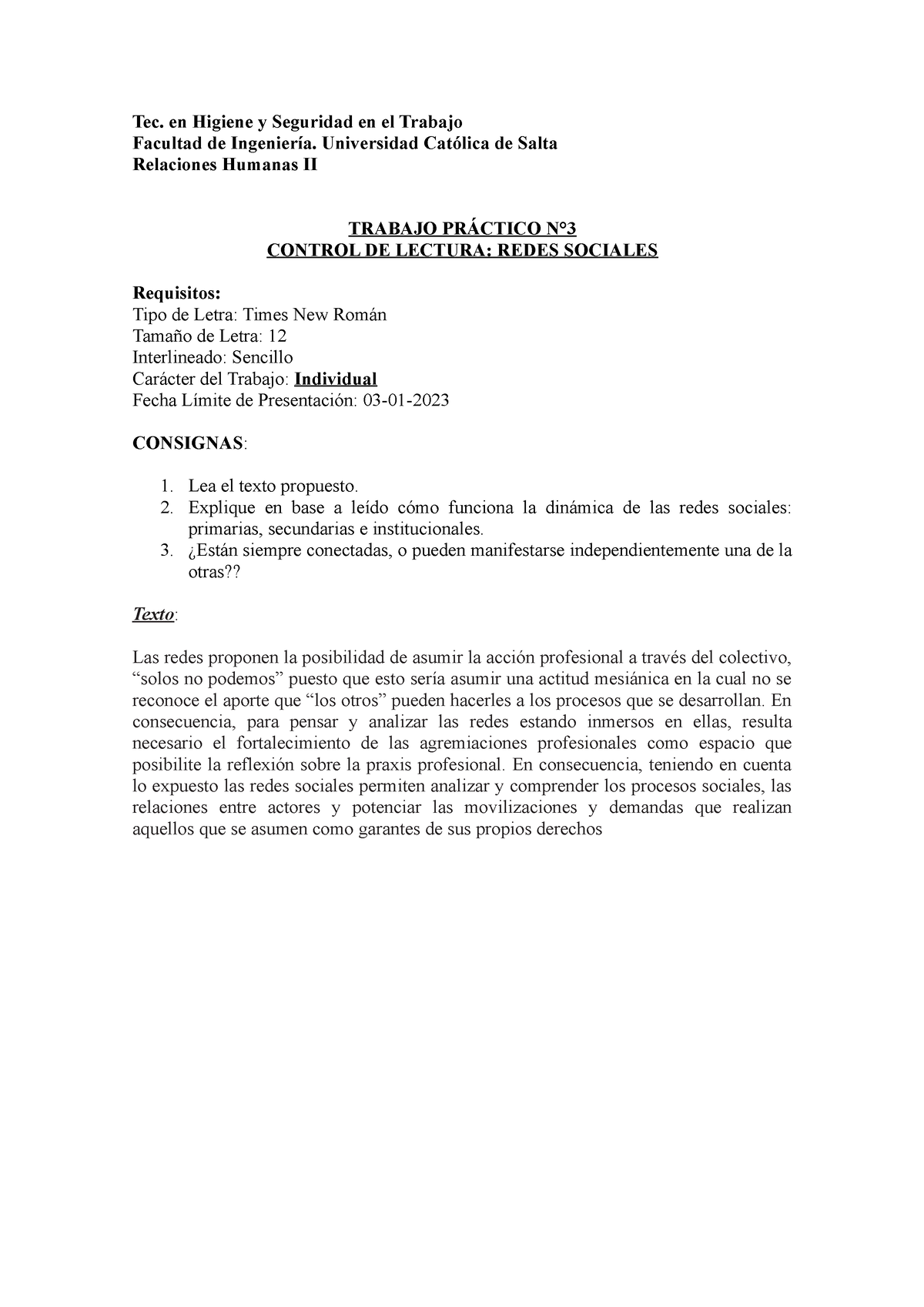 Tp 3 Tp3 Relaciones Humanas Tec En Higiene Y Seguridad En El Trabajo Facultad De Ingeniería 3944